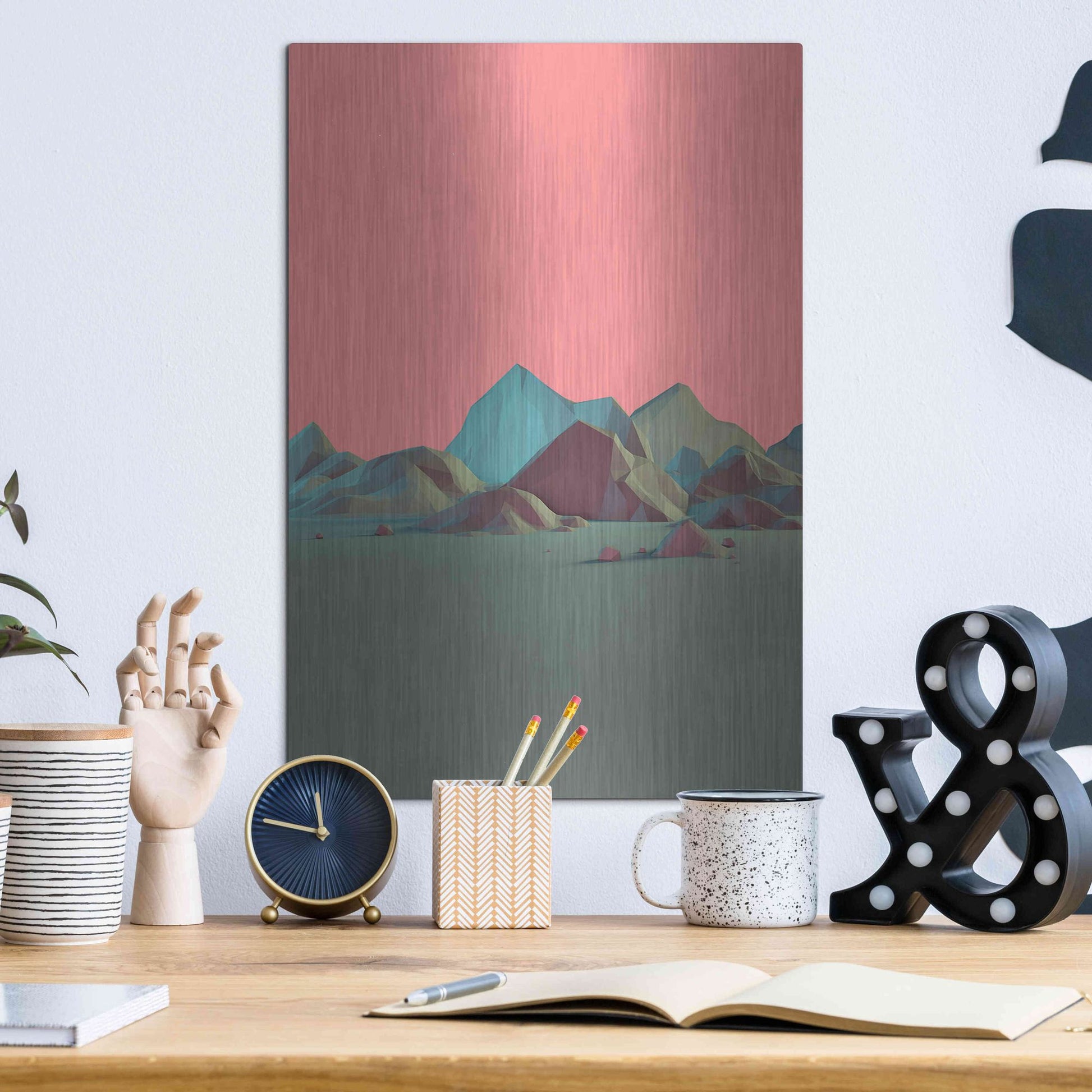 Luxe Metal Art 'Low Poly Mountain 6' by GeoMania, Metal Wall Art,12x16