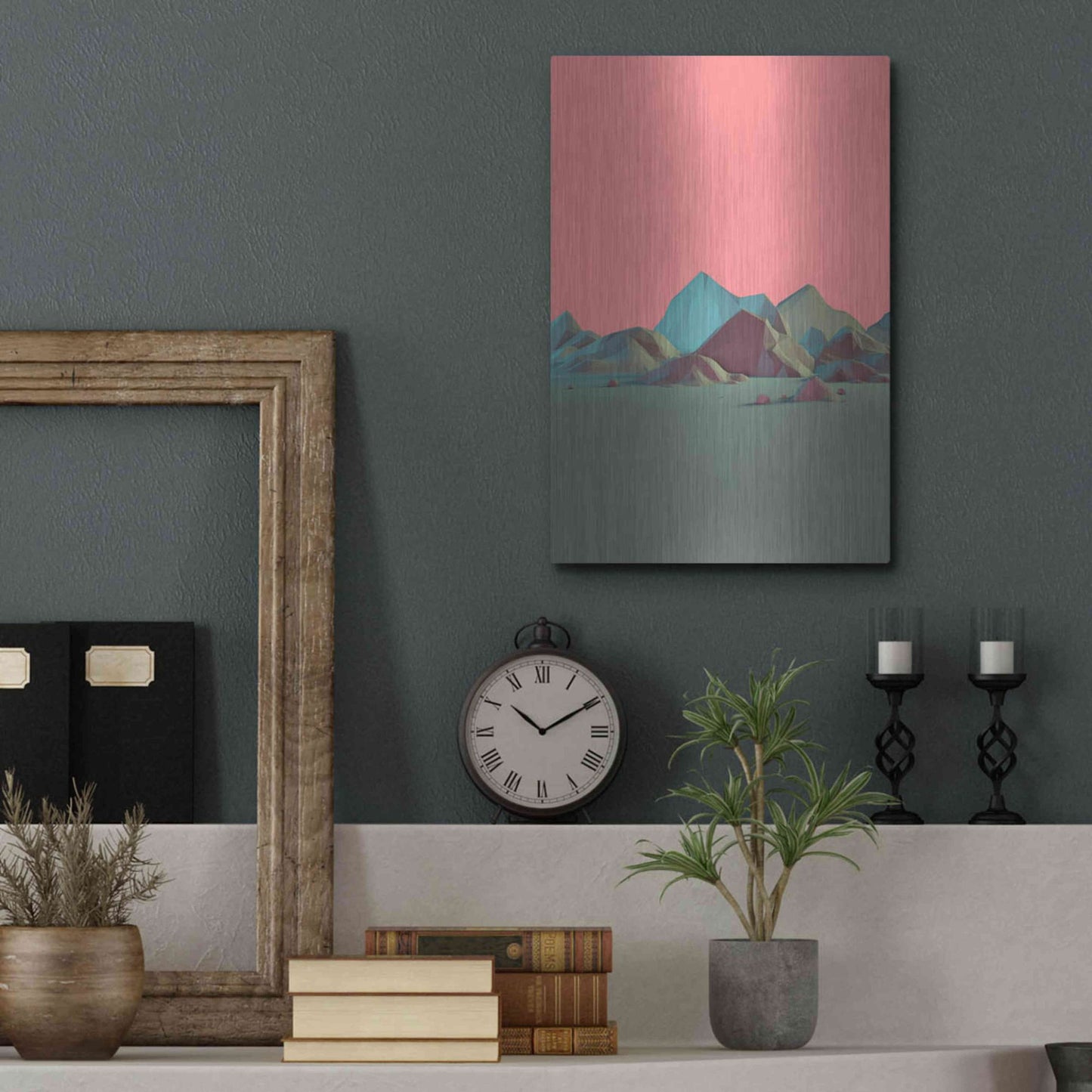 Luxe Metal Art 'Low Poly Mountain 6' by GeoMania, Metal Wall Art,12x16