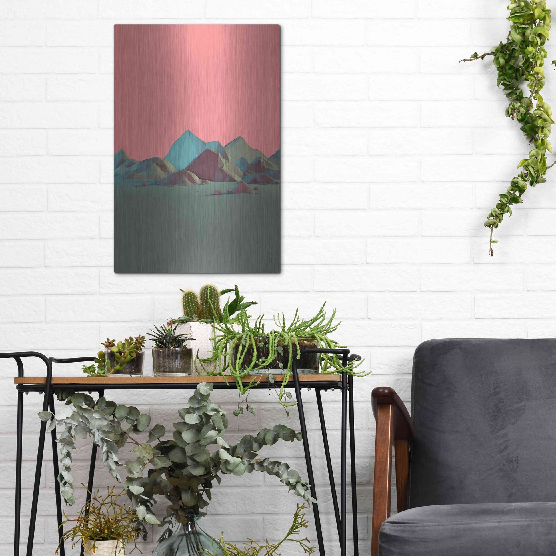 Luxe Metal Art 'Low Poly Mountain 6' by GeoMania, Metal Wall Art,12x16