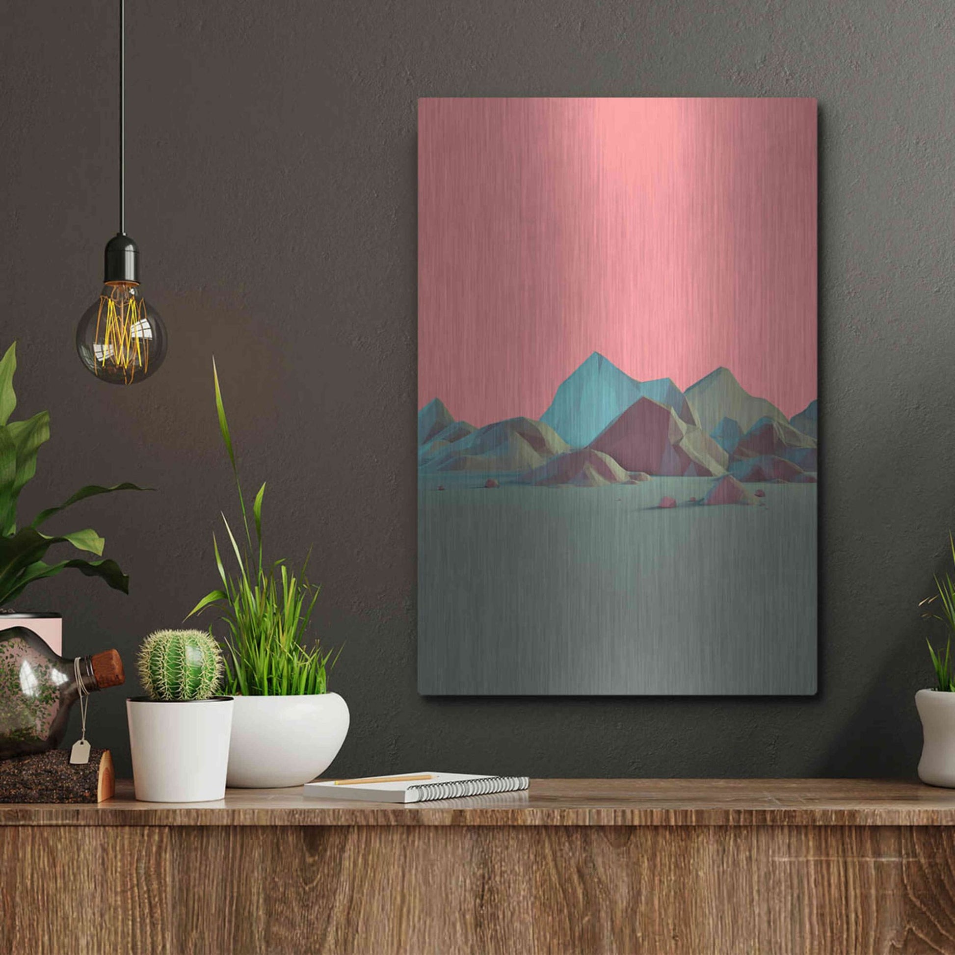 Luxe Metal Art 'Low Poly Mountain 6' by GeoMania, Metal Wall Art,12x16