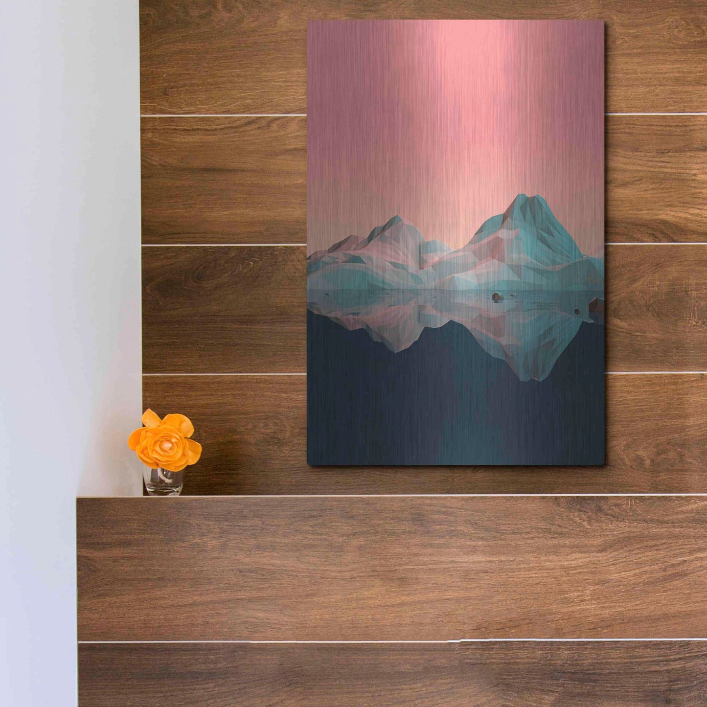 Luxe Metal Art 'Low Poly Mountain 7' by GeoMania, Metal Wall Art,12x16