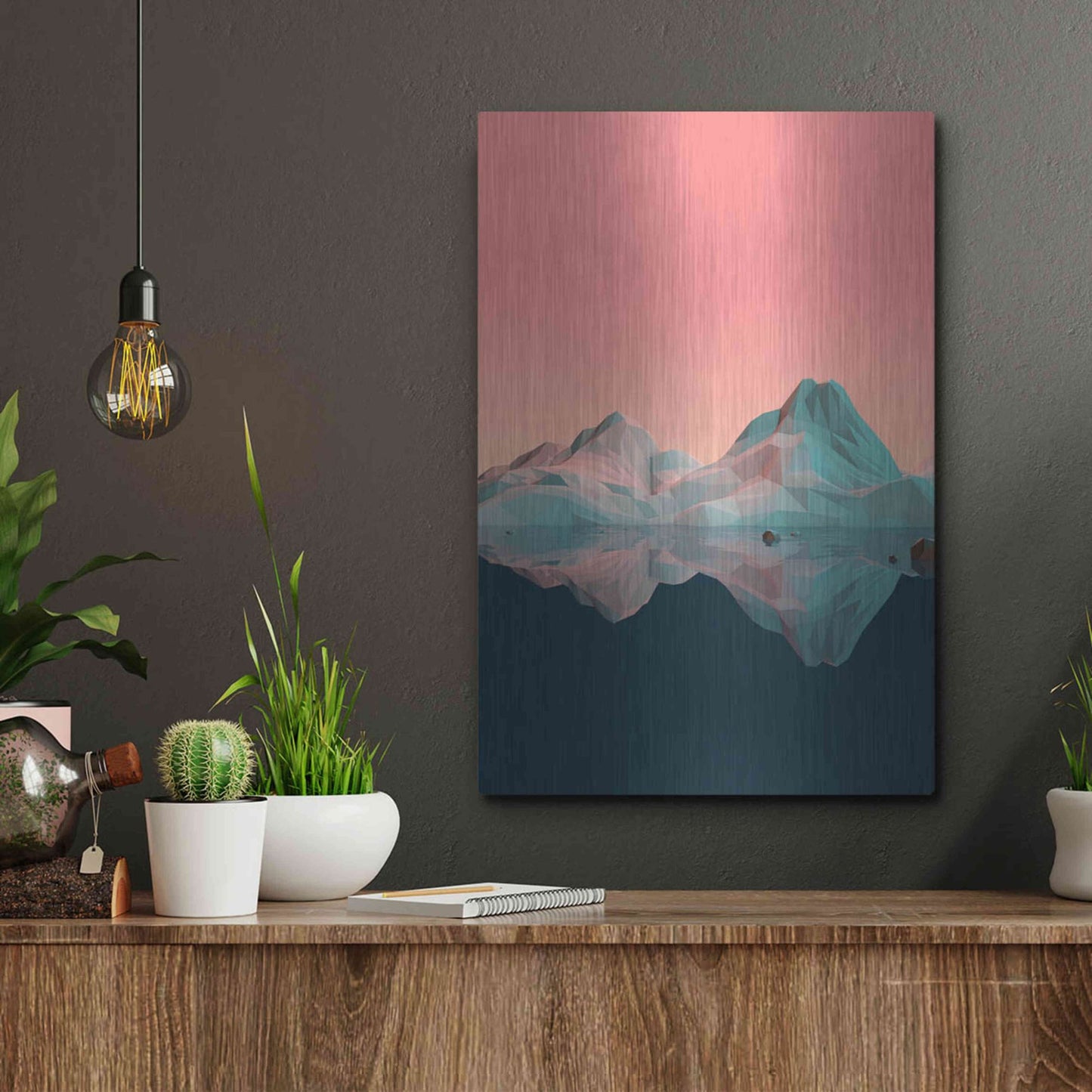 Luxe Metal Art 'Low Poly Mountain 7' by GeoMania, Metal Wall Art,12x16