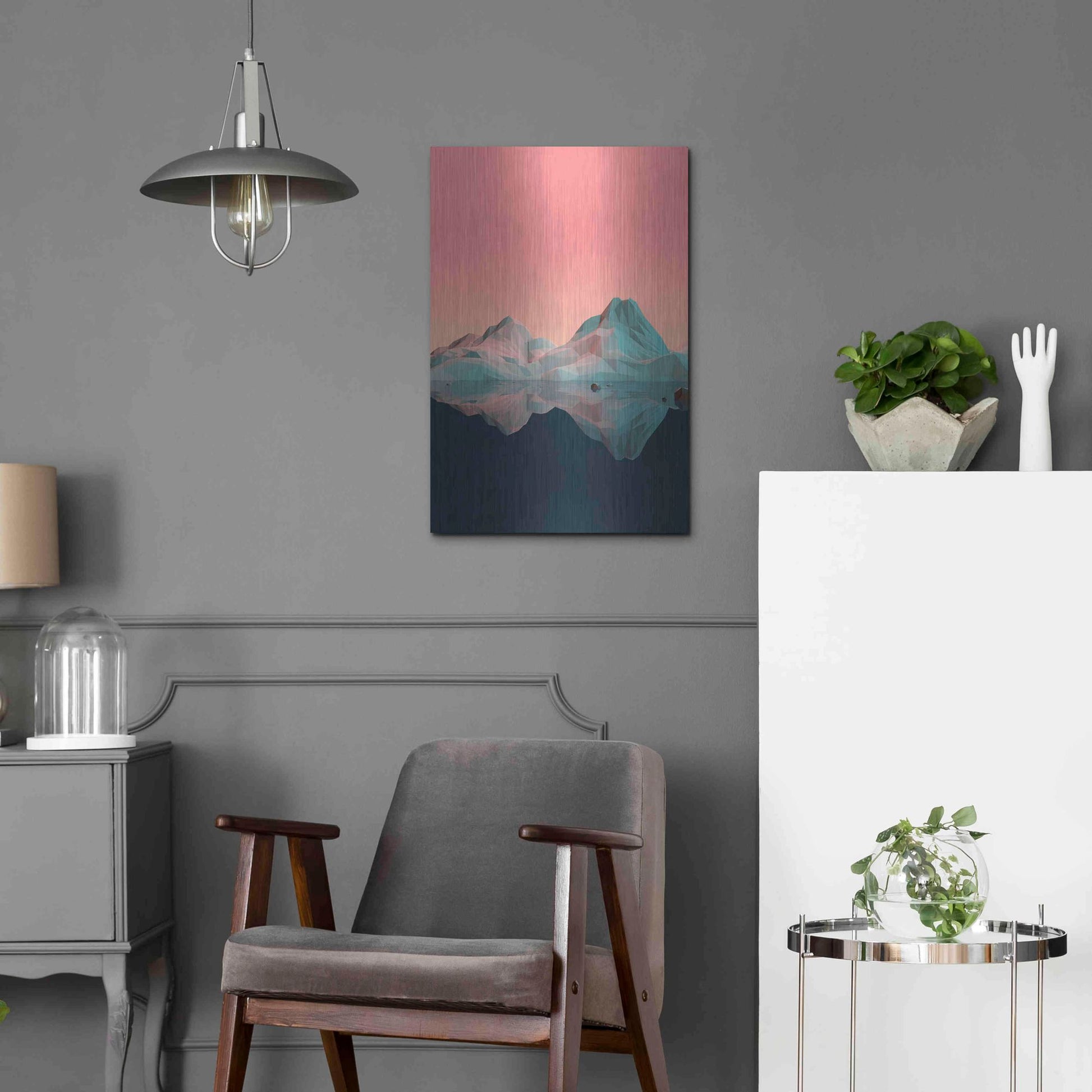 Luxe Metal Art 'Low Poly Mountain 7' by GeoMania, Metal Wall Art,16x24