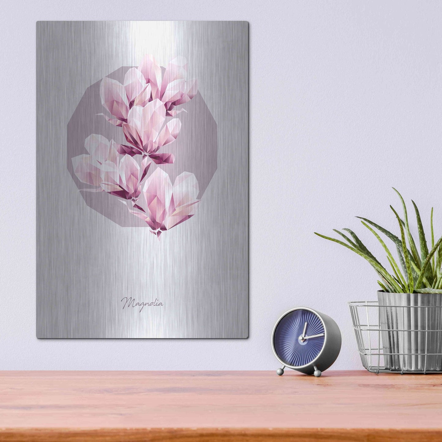 Luxe Metal Art 'Poly Magnolia' by GeoMania, Metal Wall Art,12x16