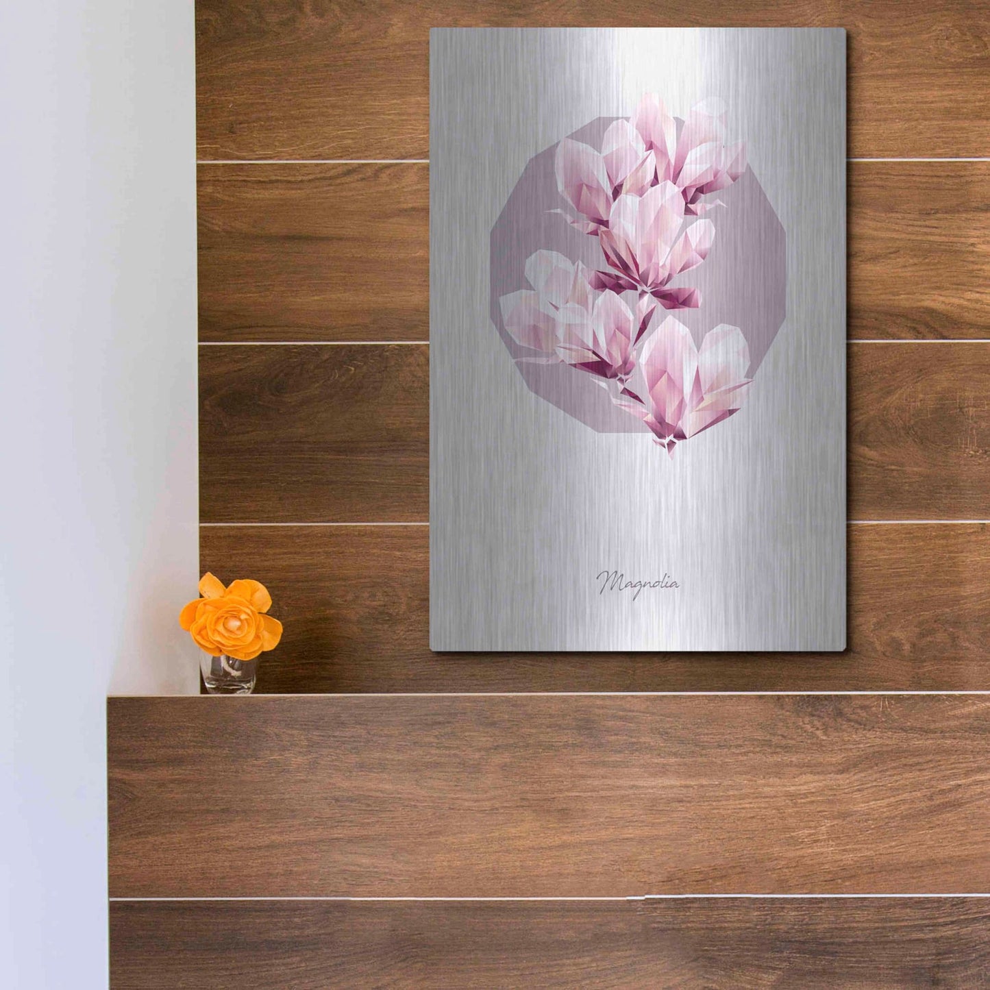 Luxe Metal Art 'Poly Magnolia' by GeoMania, Metal Wall Art,12x16