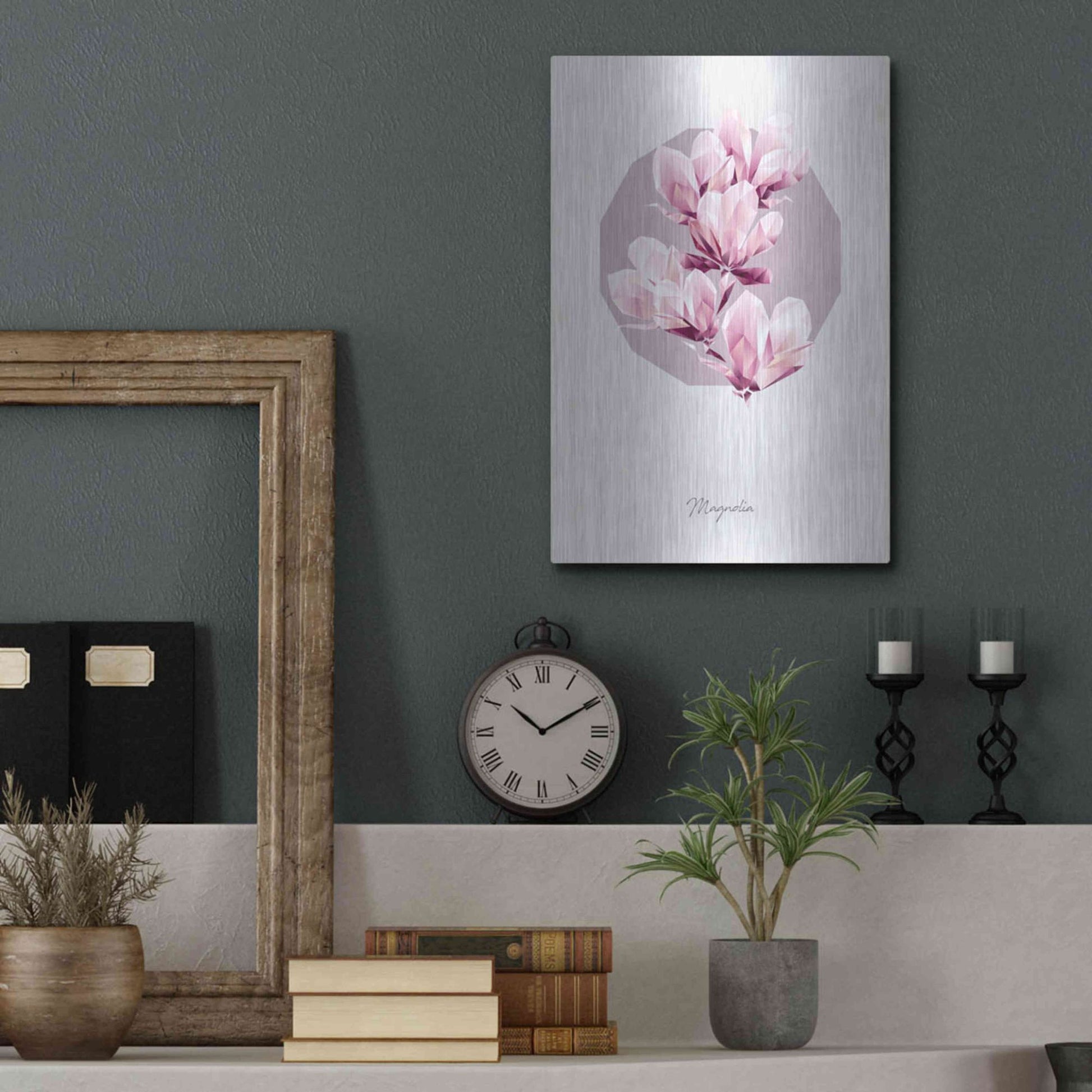 Luxe Metal Art 'Poly Magnolia' by GeoMania, Metal Wall Art,12x16