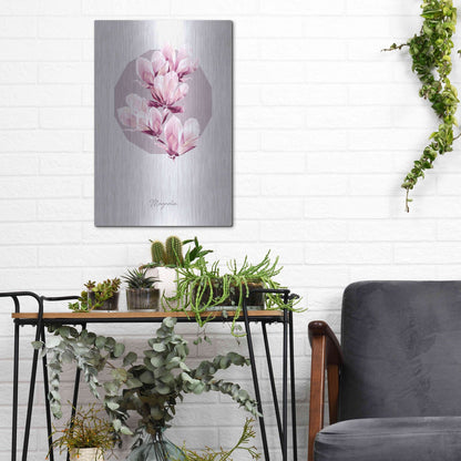 Luxe Metal Art 'Poly Magnolia' by GeoMania, Metal Wall Art,12x16