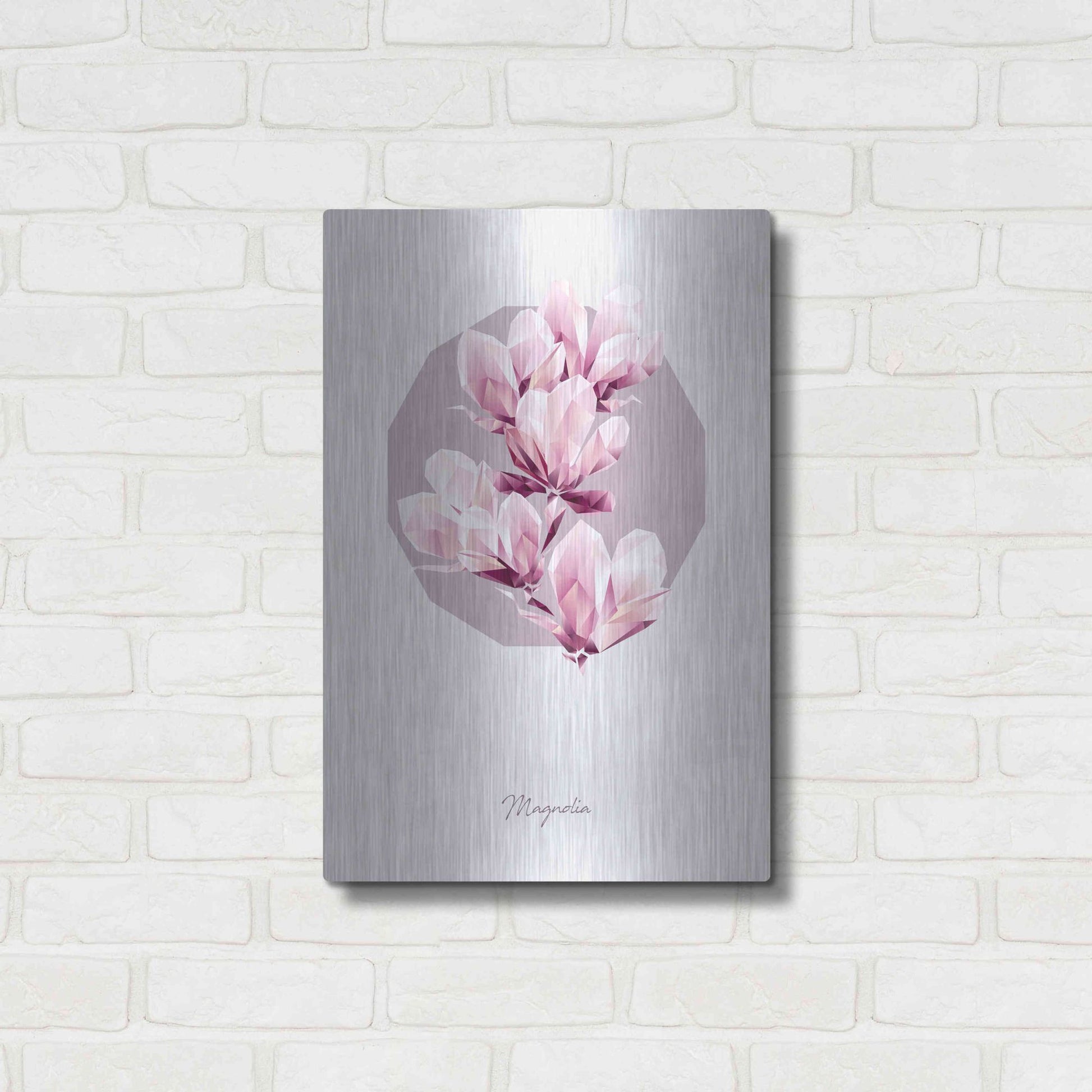 Luxe Metal Art 'Poly Magnolia' by GeoMania, Metal Wall Art,16x24