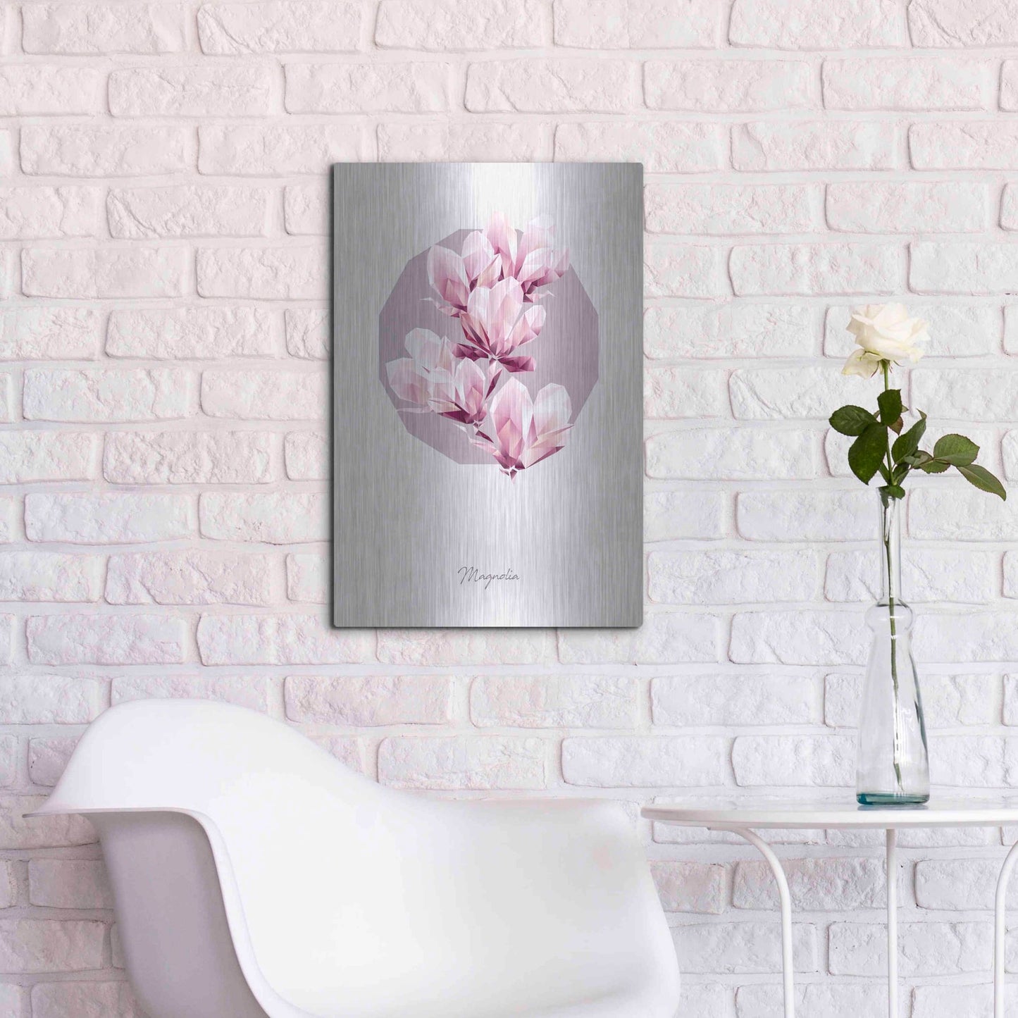 Luxe Metal Art 'Poly Magnolia' by GeoMania, Metal Wall Art,16x24