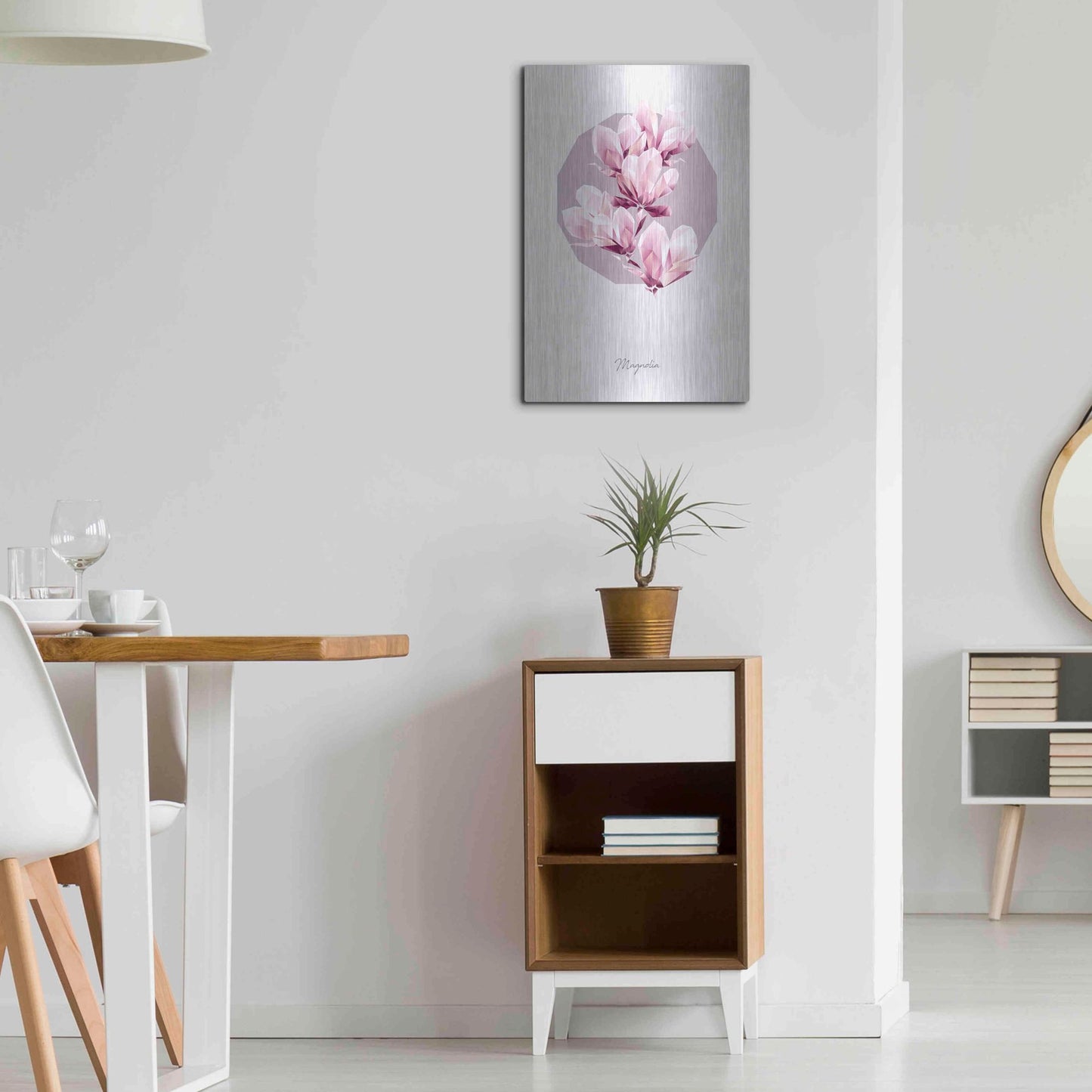 Luxe Metal Art 'Poly Magnolia' by GeoMania, Metal Wall Art,16x24