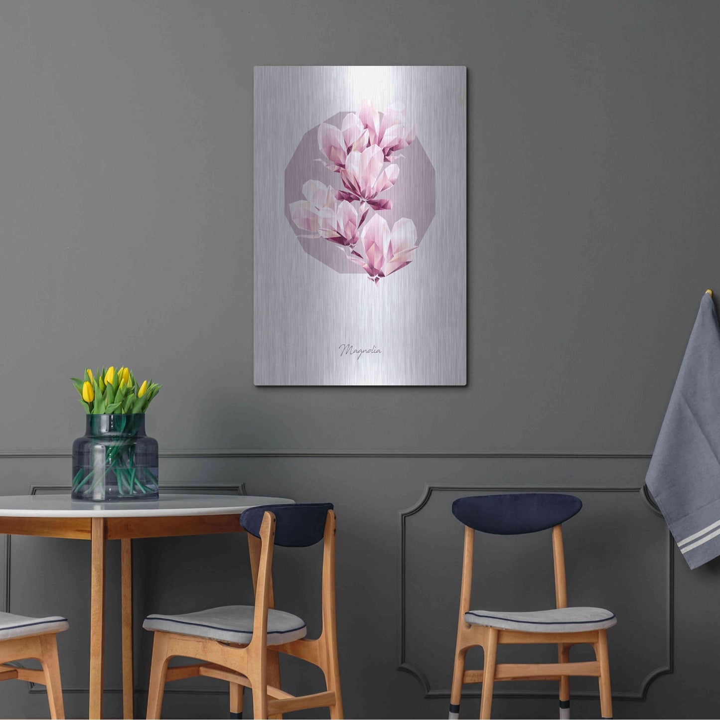 Luxe Metal Art 'Poly Magnolia' by GeoMania, Metal Wall Art,24x36