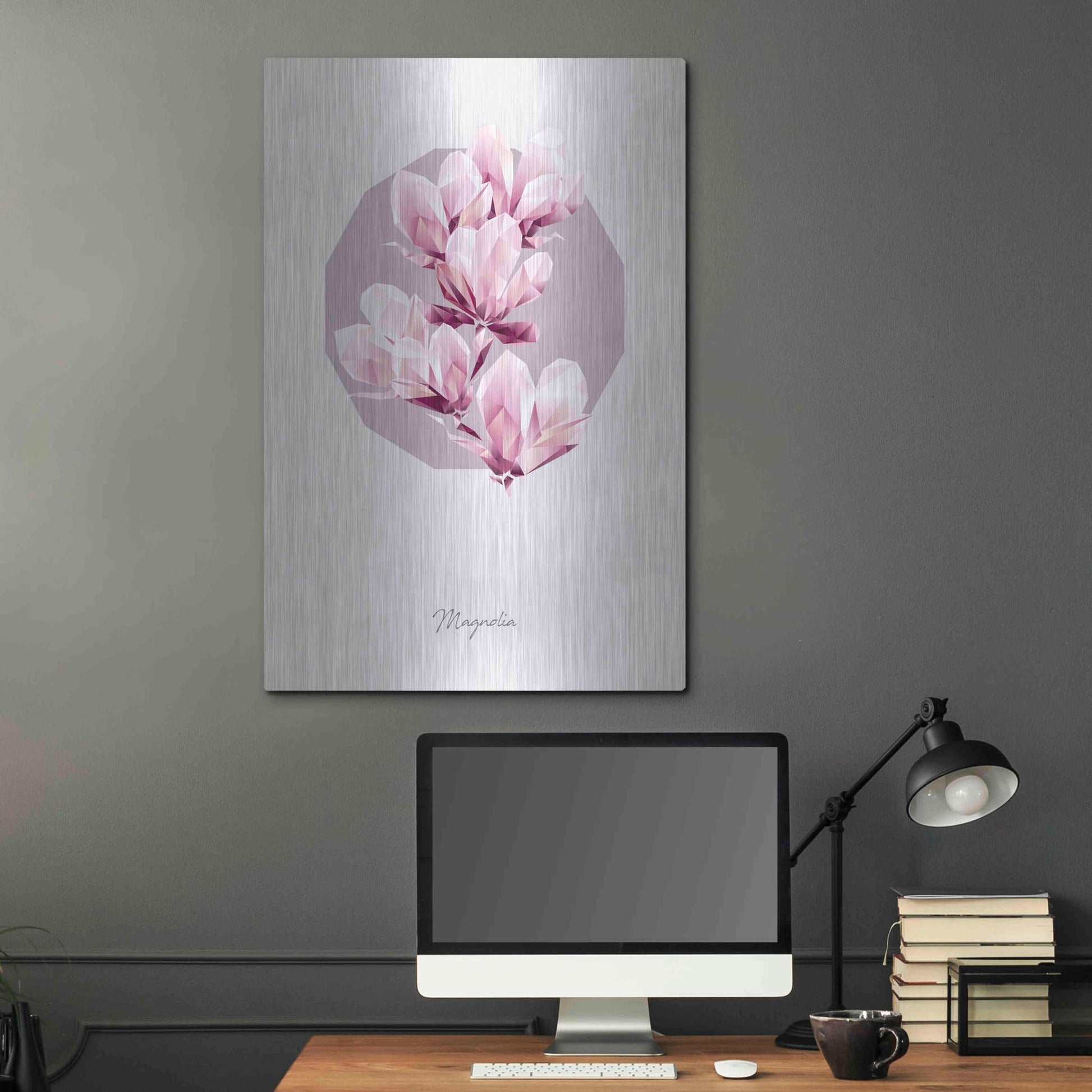 Luxe Metal Art 'Poly Magnolia' by GeoMania, Metal Wall Art,24x36