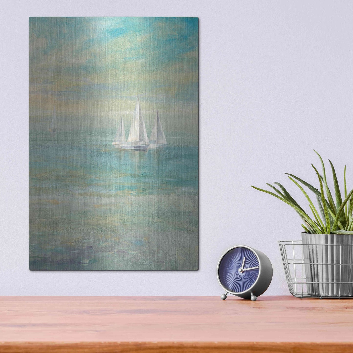 Luxe Metal Art 'Sunrise Sailboats II' by Danhui Nai, Metal Wall Art,12x16