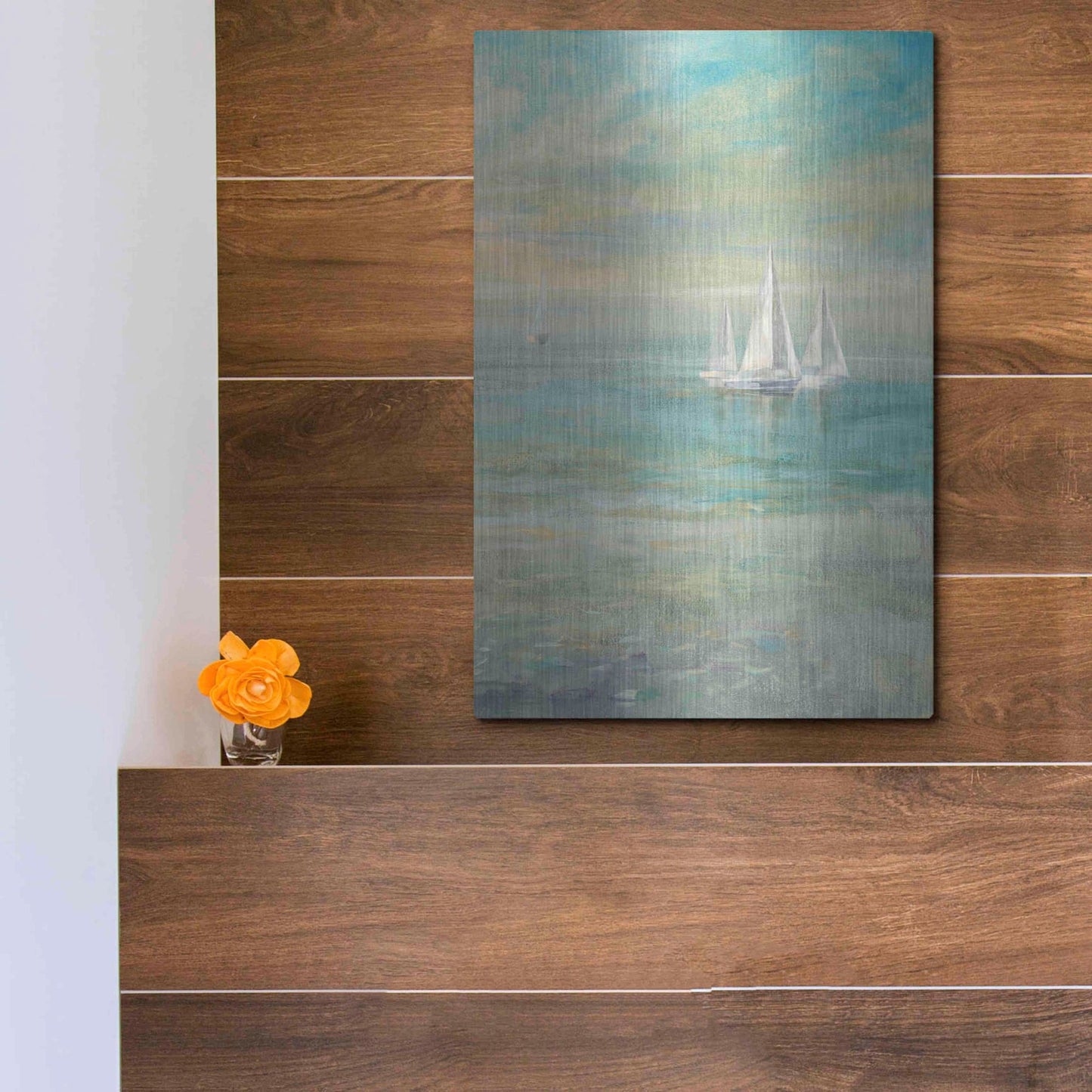 Luxe Metal Art 'Sunrise Sailboats II' by Danhui Nai, Metal Wall Art,12x16