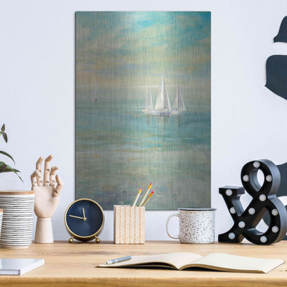 Luxe Metal Art 'Sunrise Sailboats II' by Danhui Nai, Metal Wall Art,12x16