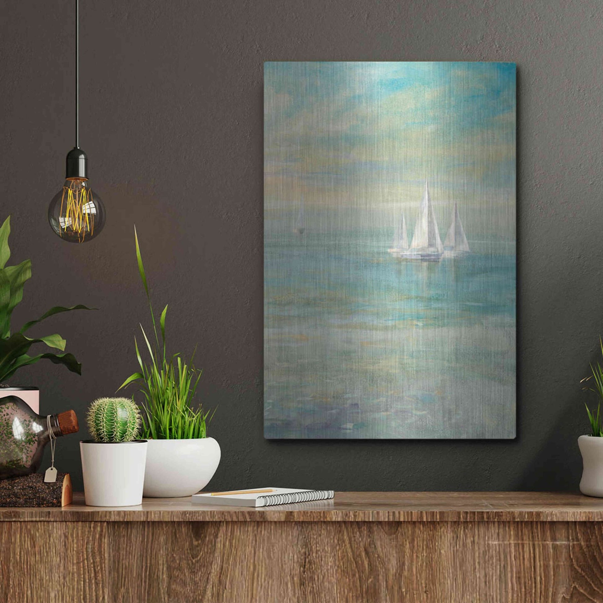 Luxe Metal Art 'Sunrise Sailboats II' by Danhui Nai, Metal Wall Art,12x16