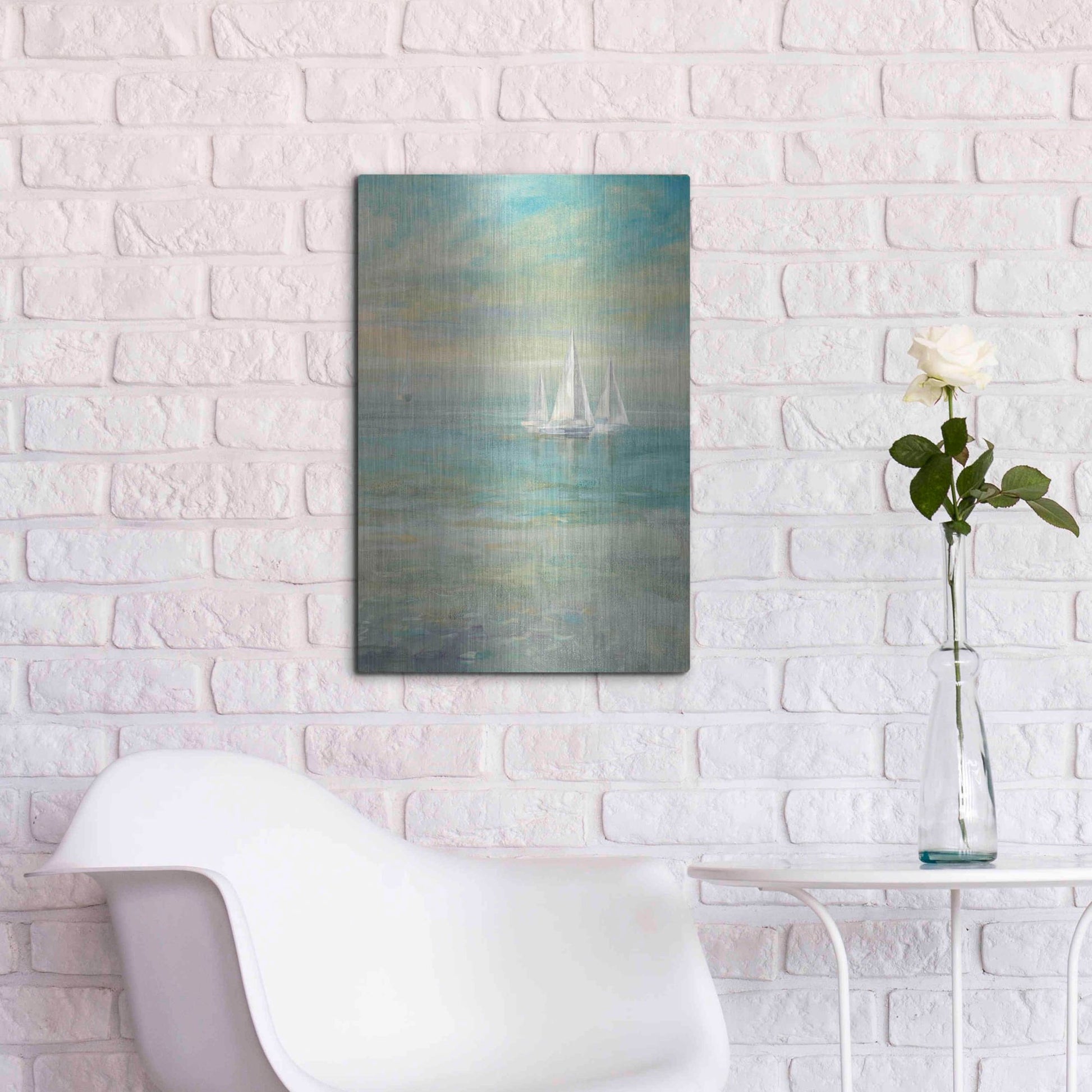 Luxe Metal Art 'Sunrise Sailboats II' by Danhui Nai, Metal Wall Art,16x24
