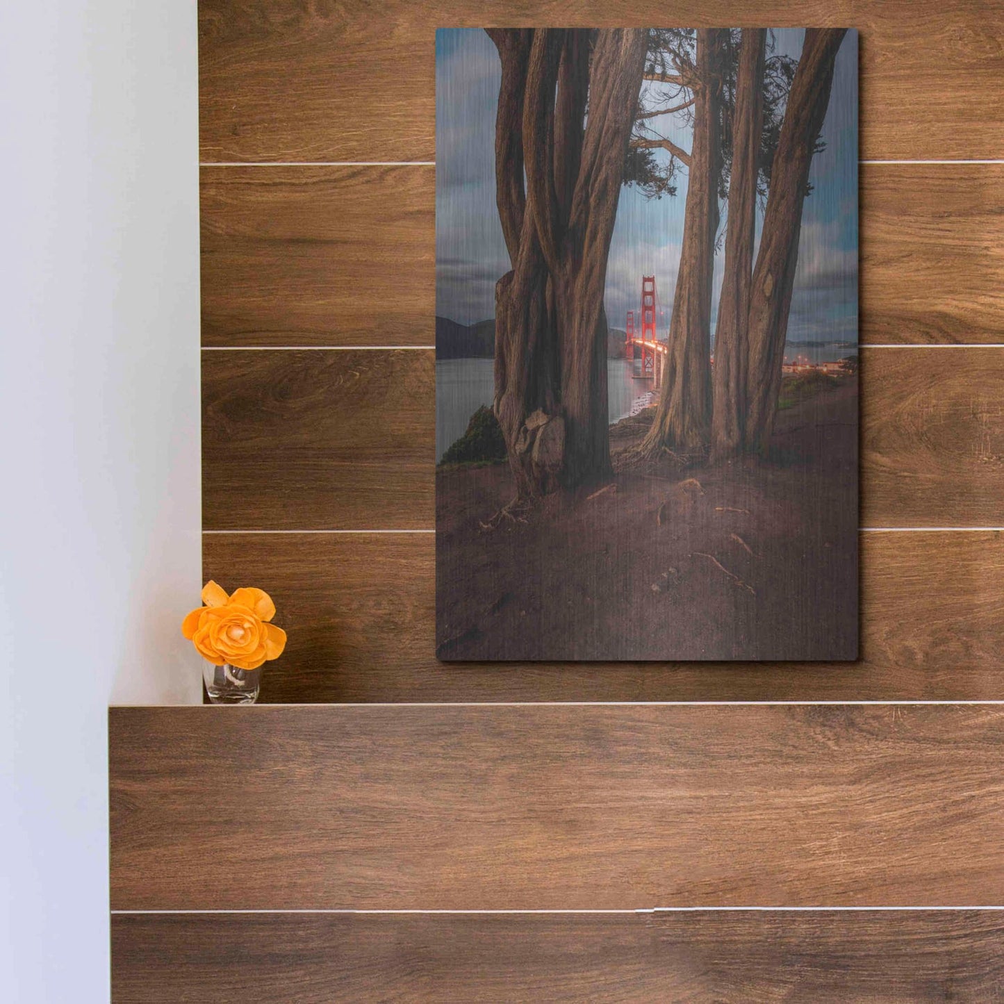 Luxe Metal Art 'Between the Trees' by Bruce Getty, Metal Wall Art,12x16