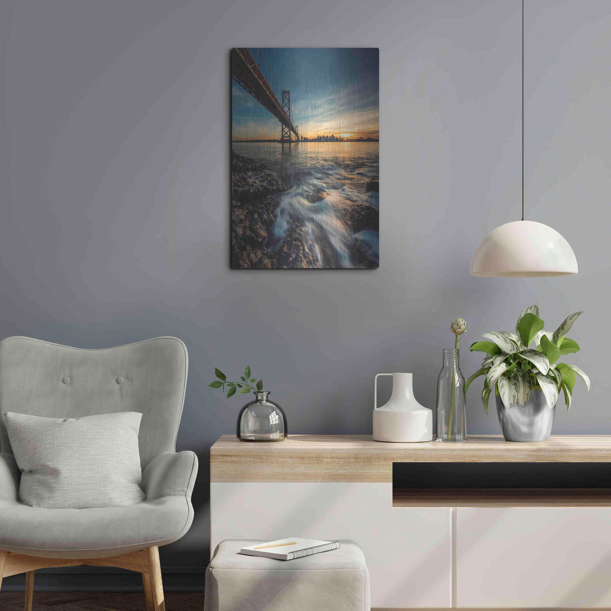 Luxe Metal Art 'Down by the Water 2' by Bruce Getty, Metal Wall Art,16x24