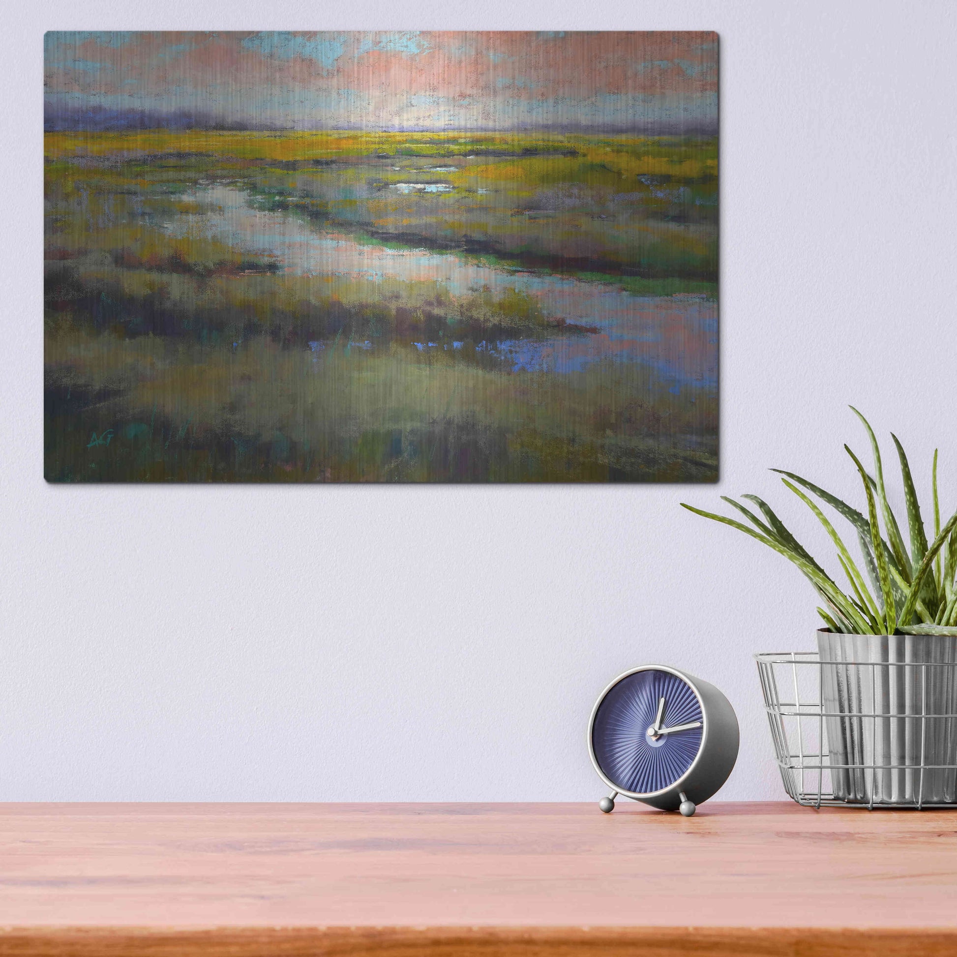 Luxe Metal Art 'A Glimmer on the Marsh' by Alejandra Goss, Metal Wall Art,16x12