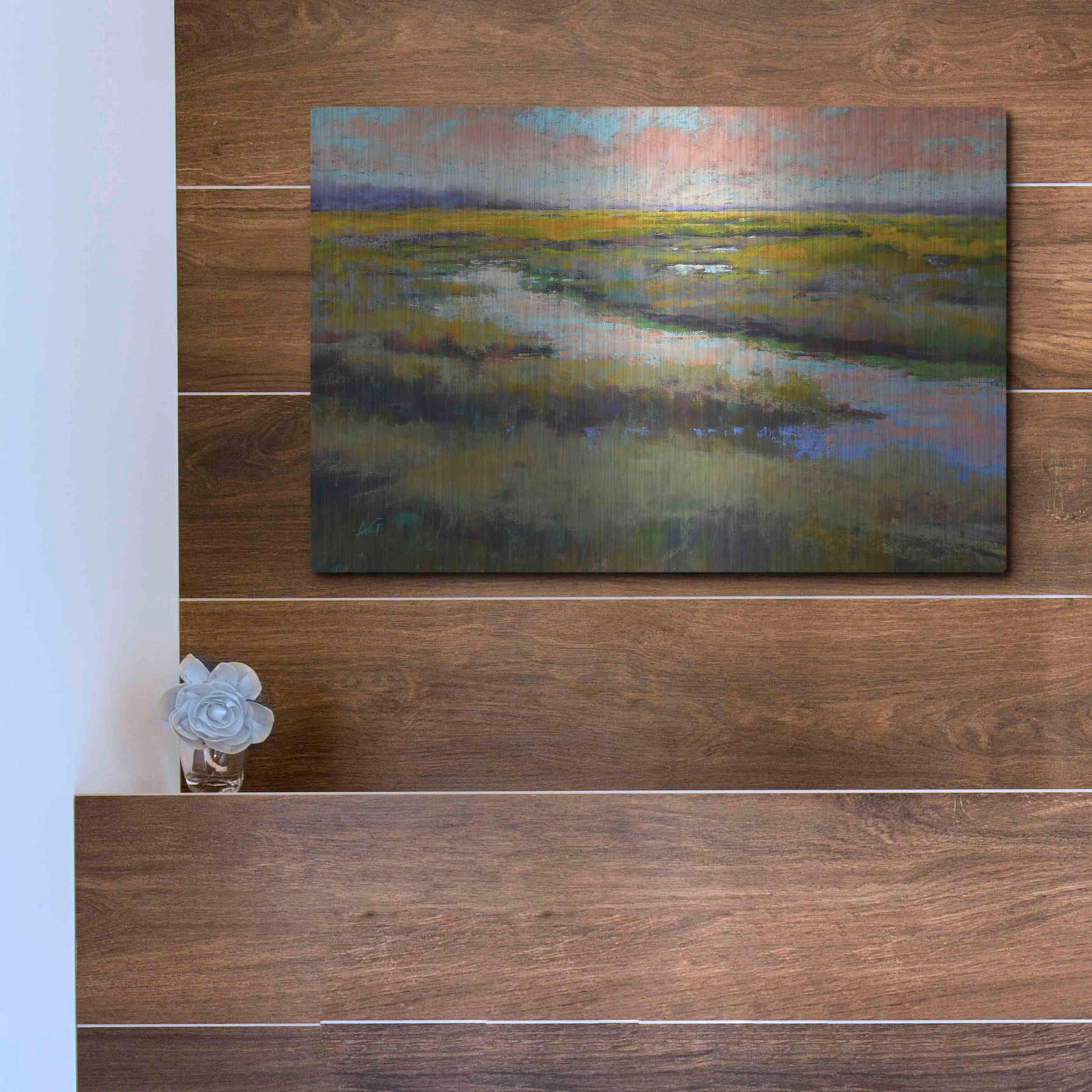 Luxe Metal Art 'A Glimmer on the Marsh' by Alejandra Goss, Metal Wall Art,16x12