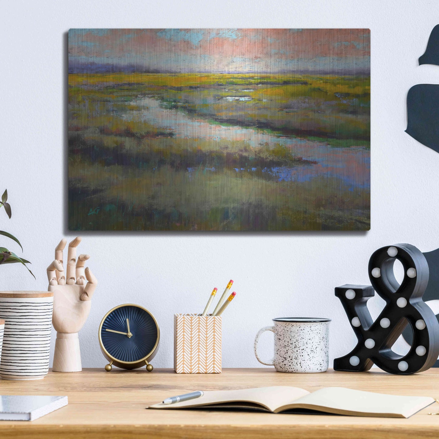 Luxe Metal Art 'A Glimmer on the Marsh' by Alejandra Goss, Metal Wall Art,16x12