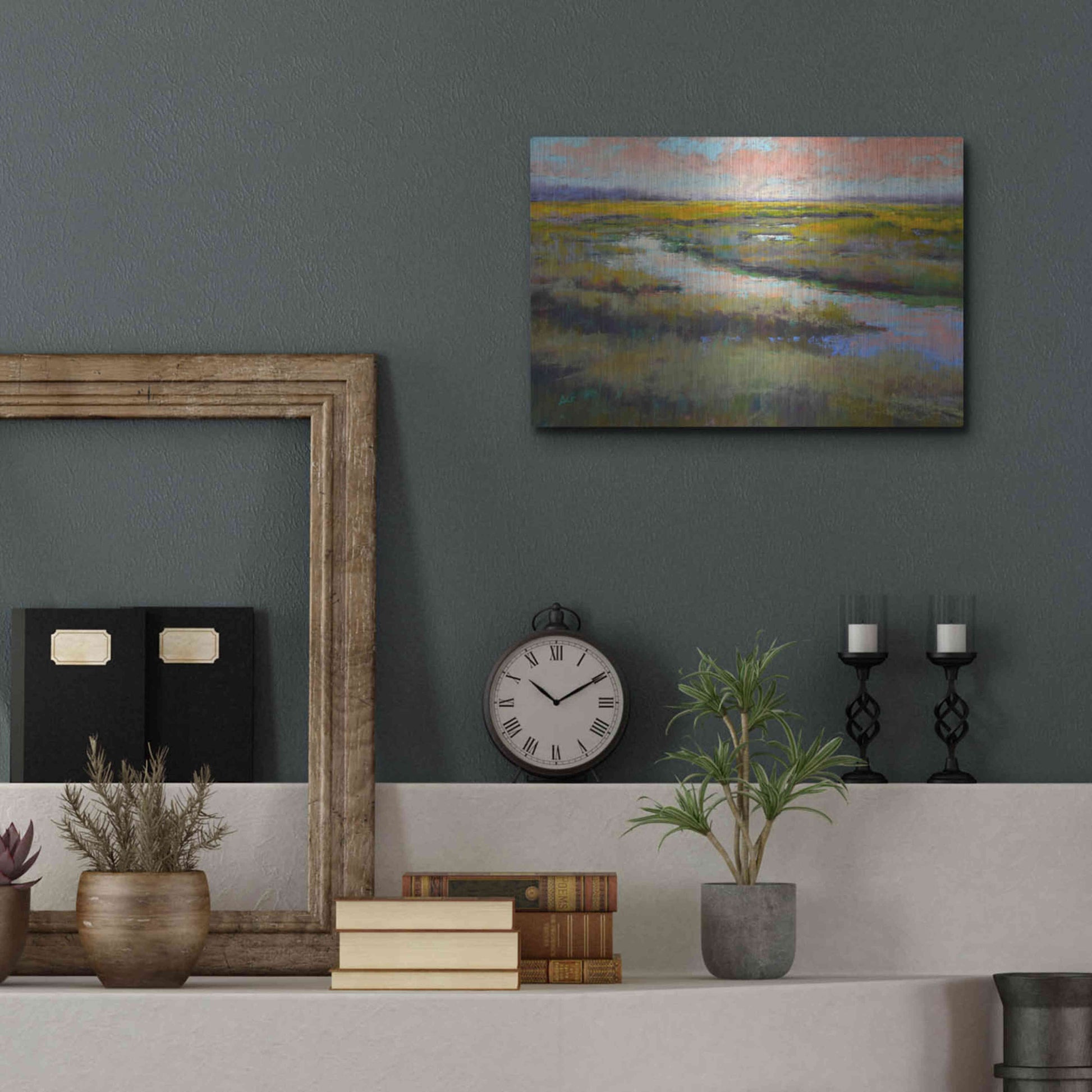Luxe Metal Art 'A Glimmer on the Marsh' by Alejandra Goss, Metal Wall Art,16x12
