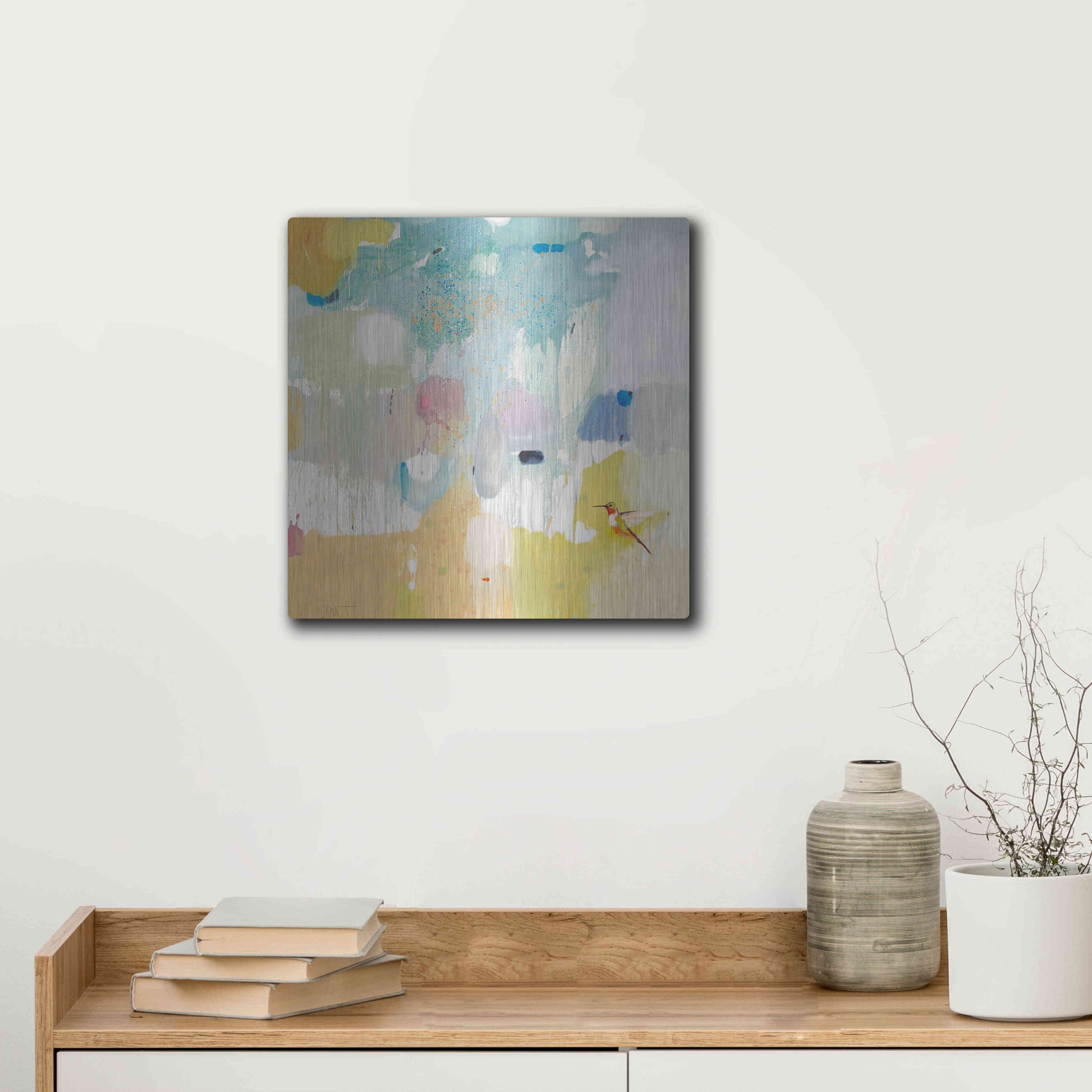 Luxe Metal Art 'Hummingbird at Home 2' by Anthony Grant, Metal Wall Art,12x12