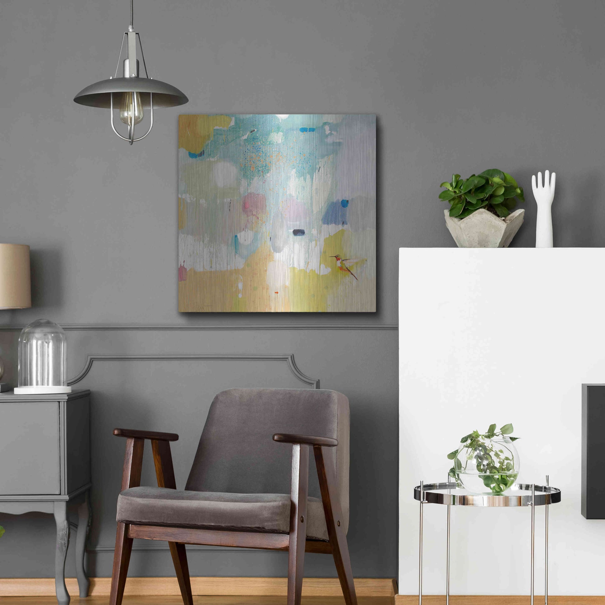 Luxe Metal Art 'Hummingbird at Home 2' by Anthony Grant, Metal Wall Art,24x24