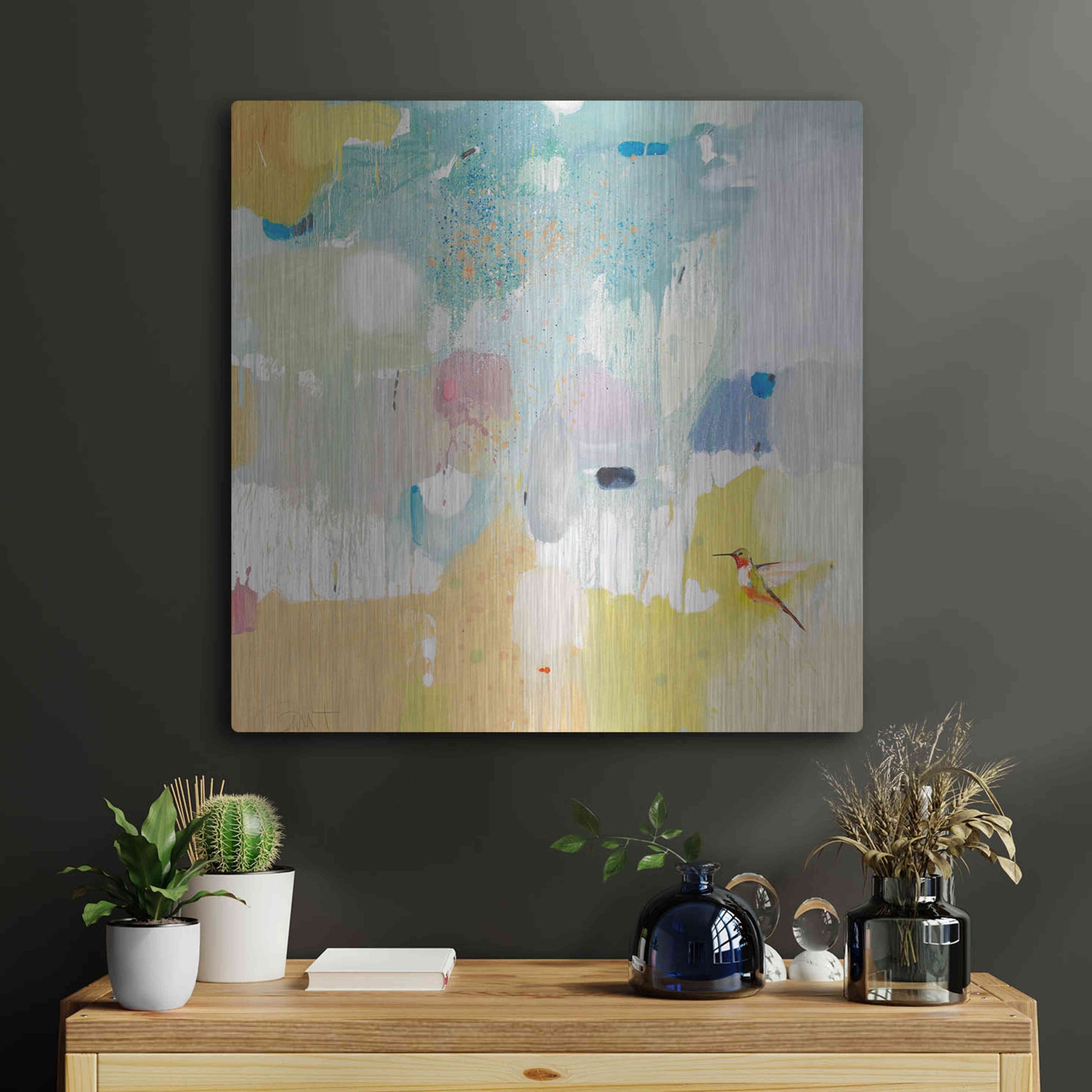 Luxe Metal Art 'Hummingbird at Home 2' by Anthony Grant, Metal Wall Art,24x24