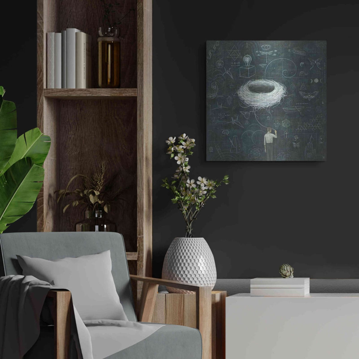 'Drafting Drifting ConsciousNest' by Duy Huynh – Metal Wall Art, 24x24 room view
