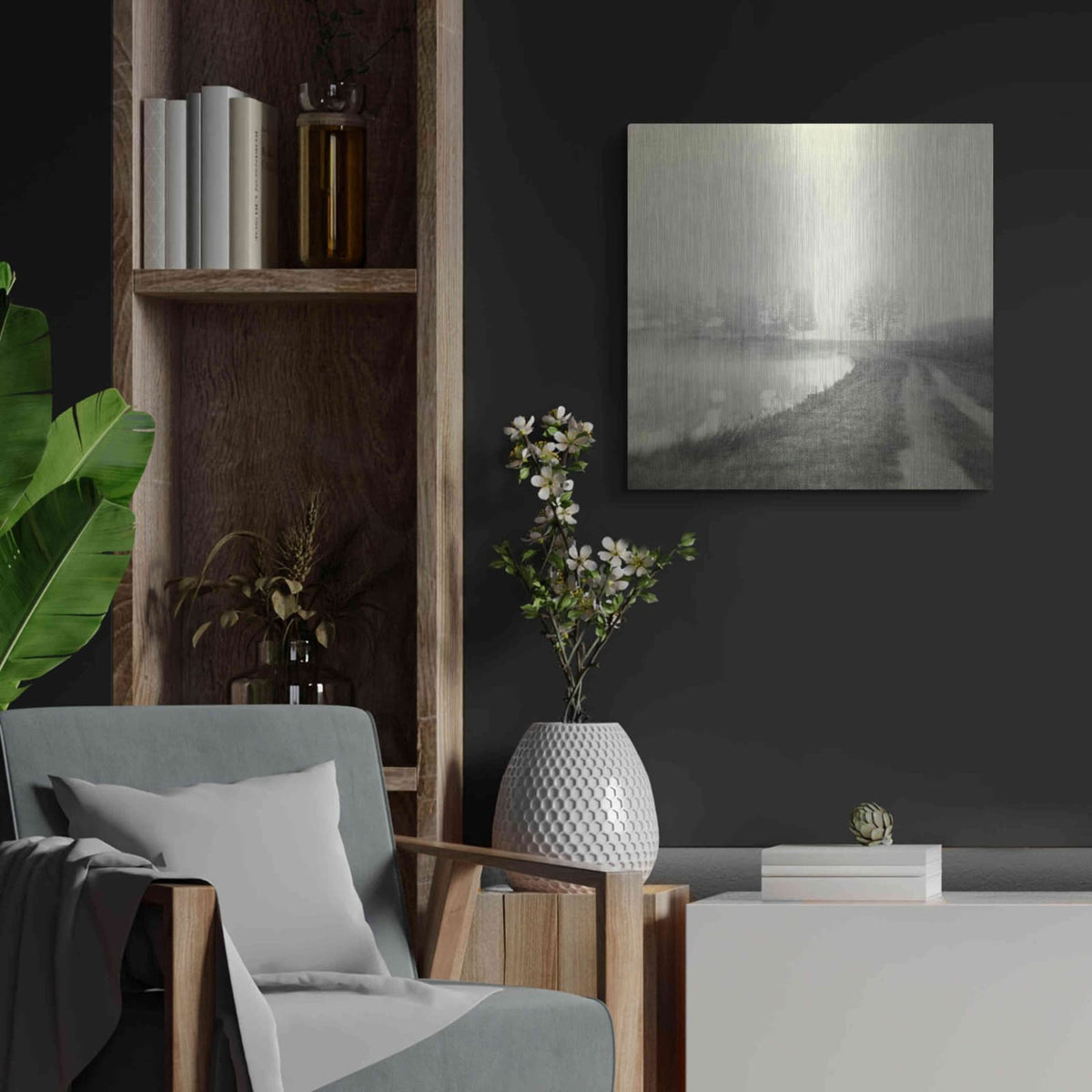 'Foggy Sunrise' by Dawn D Hanna – Metal Wall Art, 24x24 room view