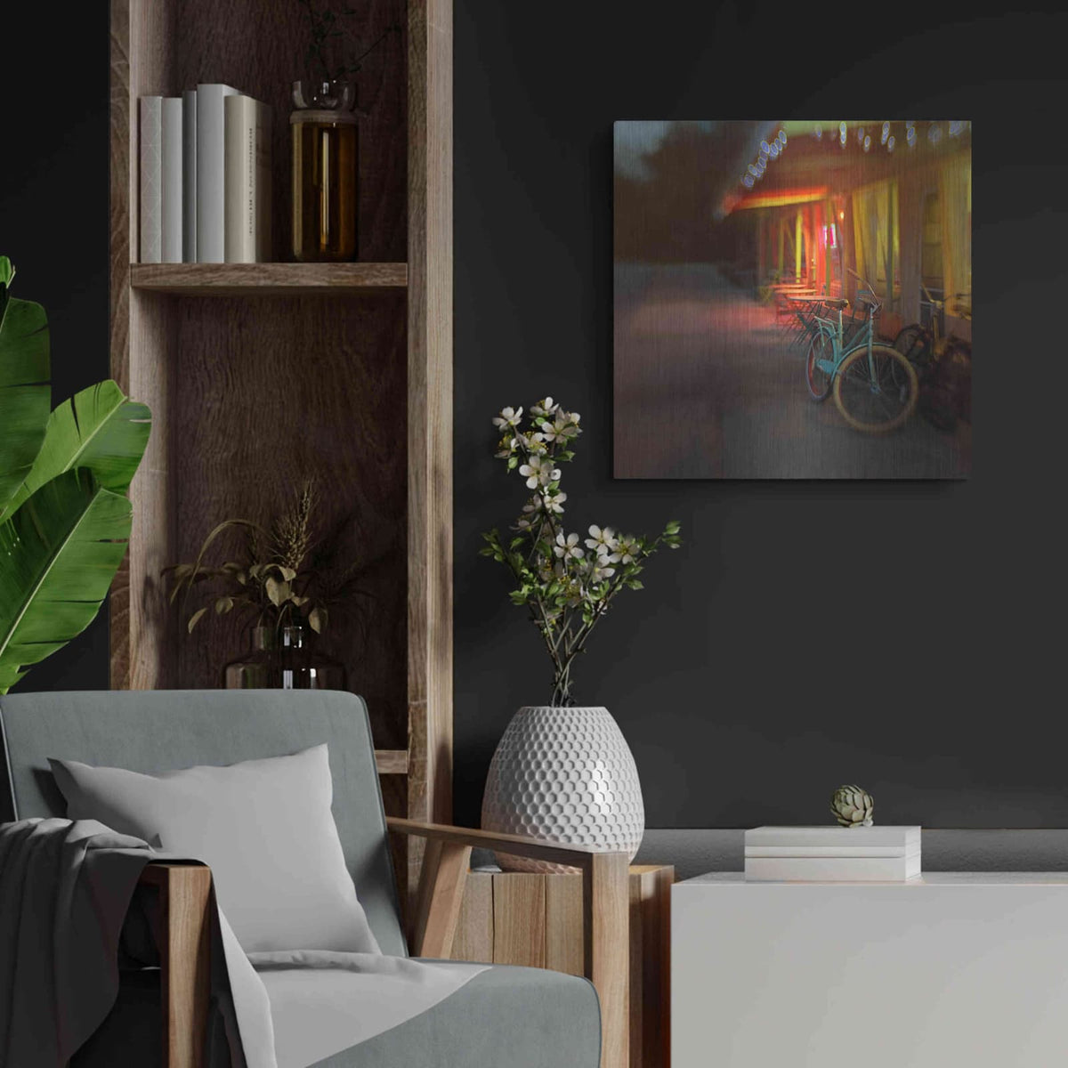 'Jennifer’s Bike' by Dawn D Hanna – Metal Wall Art, 24x24 room view