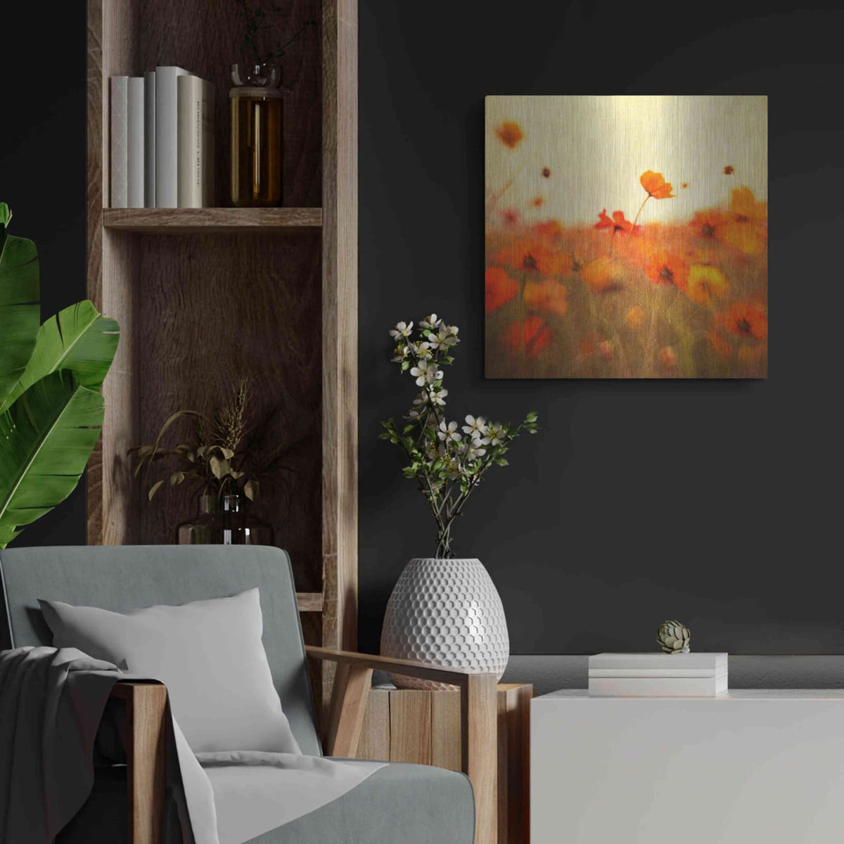 'Orange Happiness' by Dawn D Hanna – Metal Wall Art, 24x24 room view