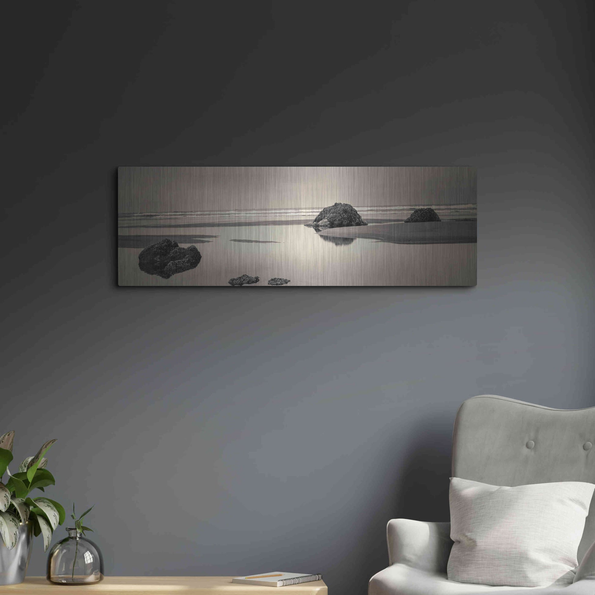 Luxe Metal Art 'Beach Rocks No. 4' by Gary Horsfall, Metal Wall Art,36x12