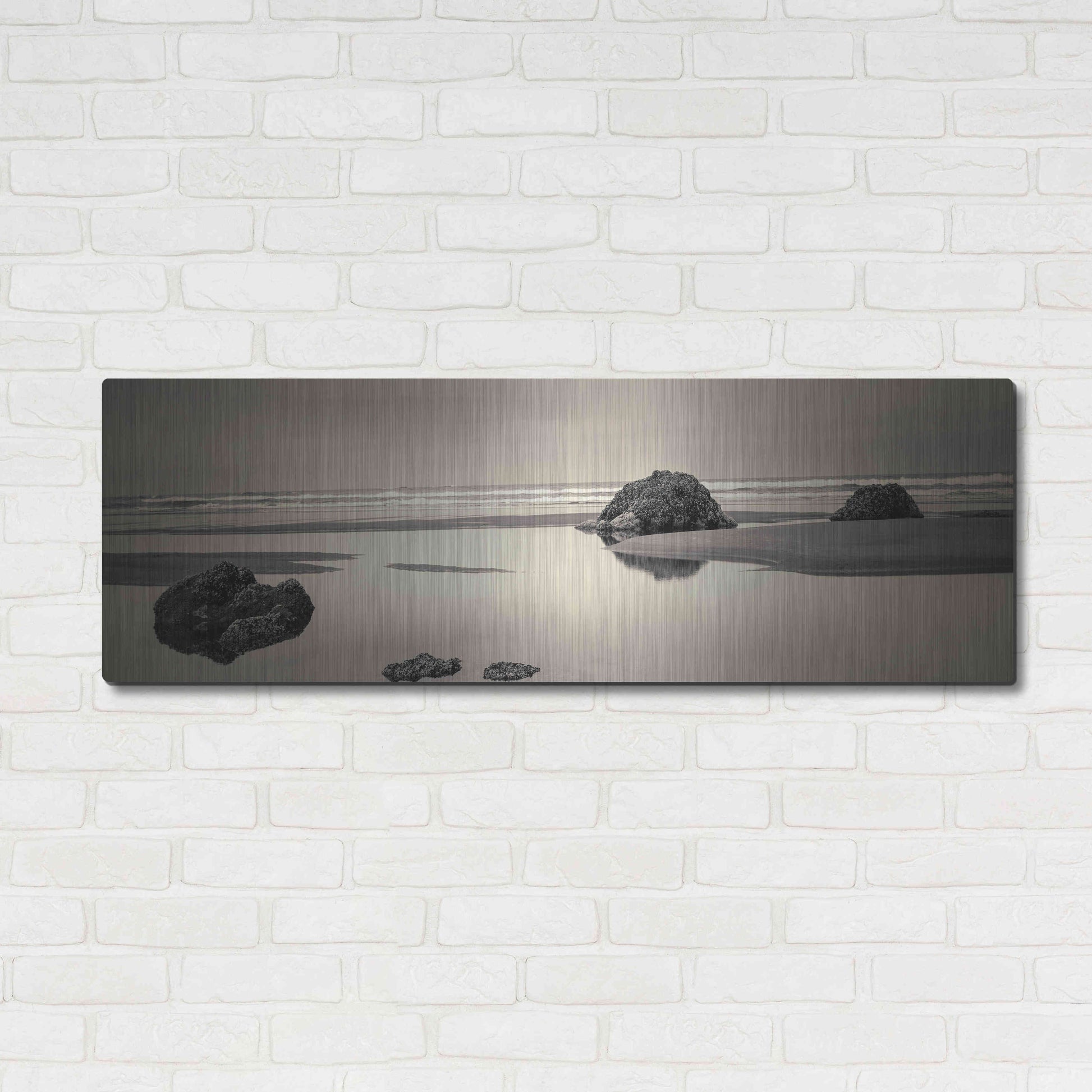 Luxe Metal Art 'Beach Rocks No. 4' by Gary Horsfall, Metal Wall Art,48x16