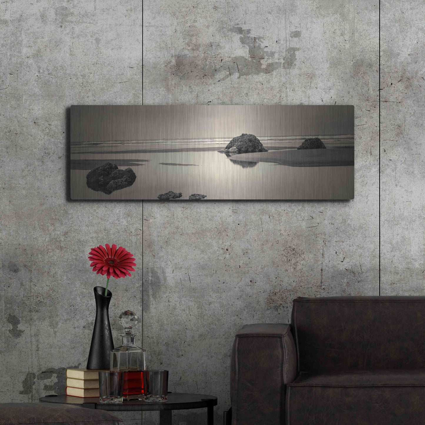 Luxe Metal Art 'Beach Rocks No. 4' by Gary Horsfall, Metal Wall Art,48x16