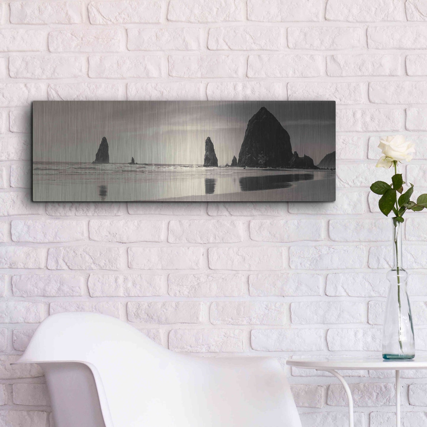 Luxe Metal Art 'Haystack Rock' by Gary Horsfall, Metal Wall Art,36x12