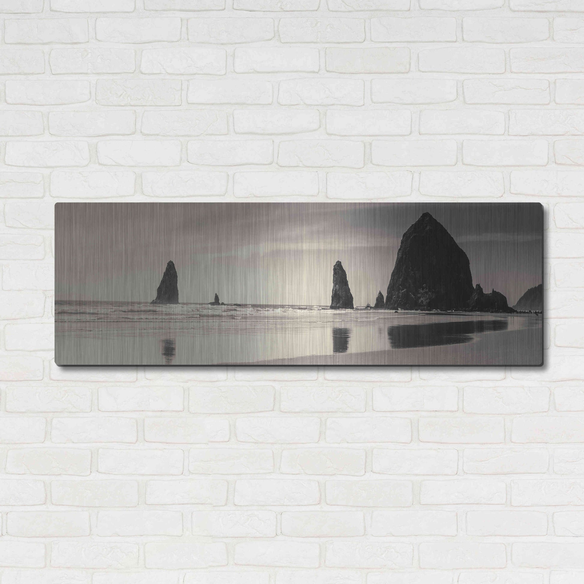 Luxe Metal Art 'Haystack Rock' by Gary Horsfall, Metal Wall Art,48x16