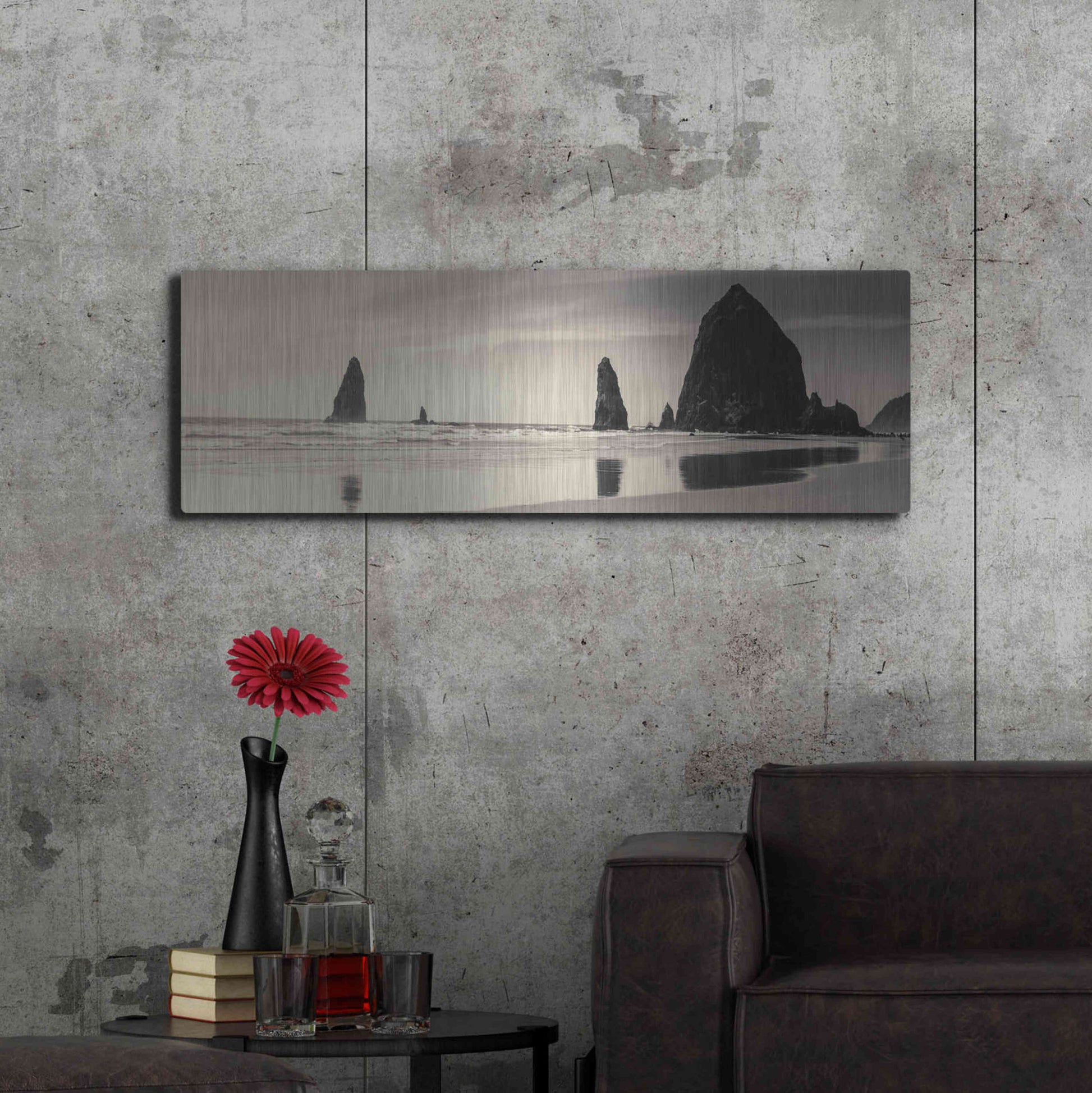 Luxe Metal Art 'Haystack Rock' by Gary Horsfall, Metal Wall Art,48x16