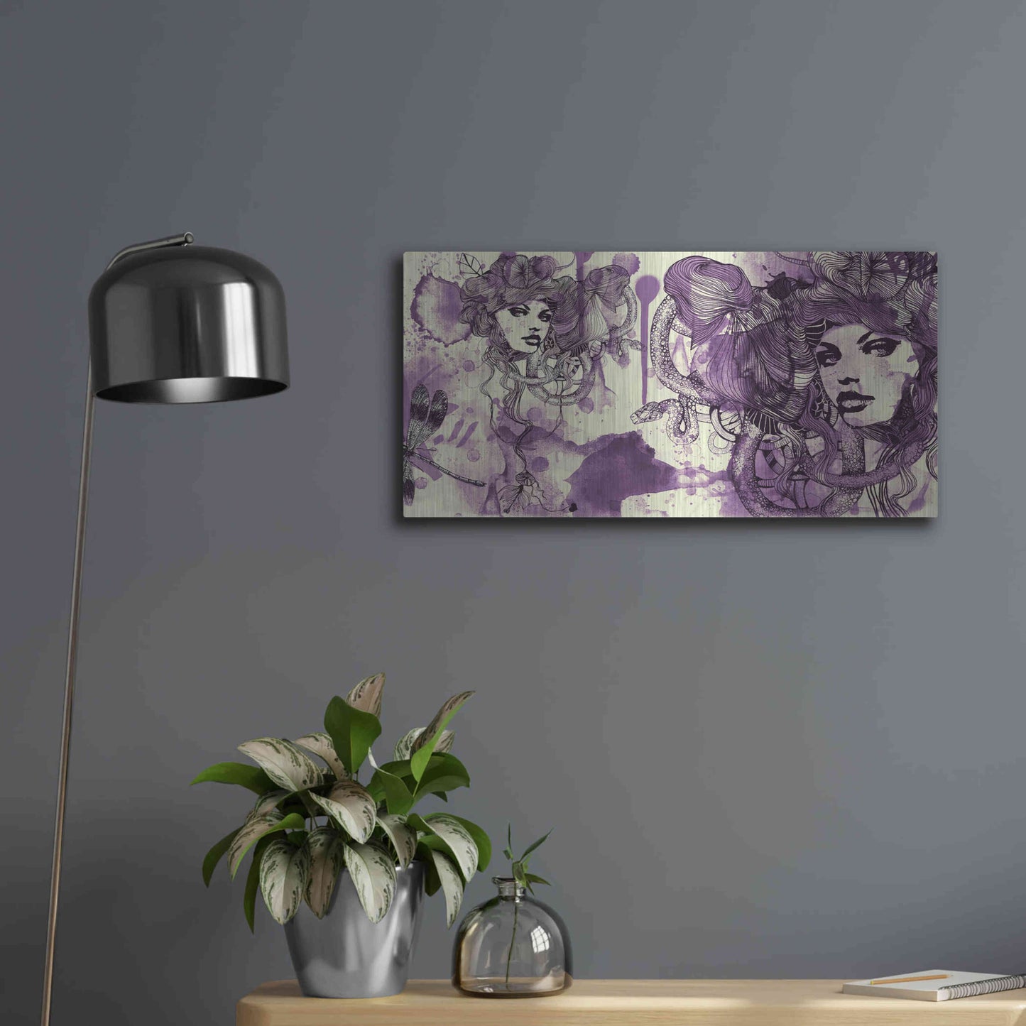 Luxe Metal Art 'Viola' by Giulio Lurissevich, Metal Wall Art,24x12