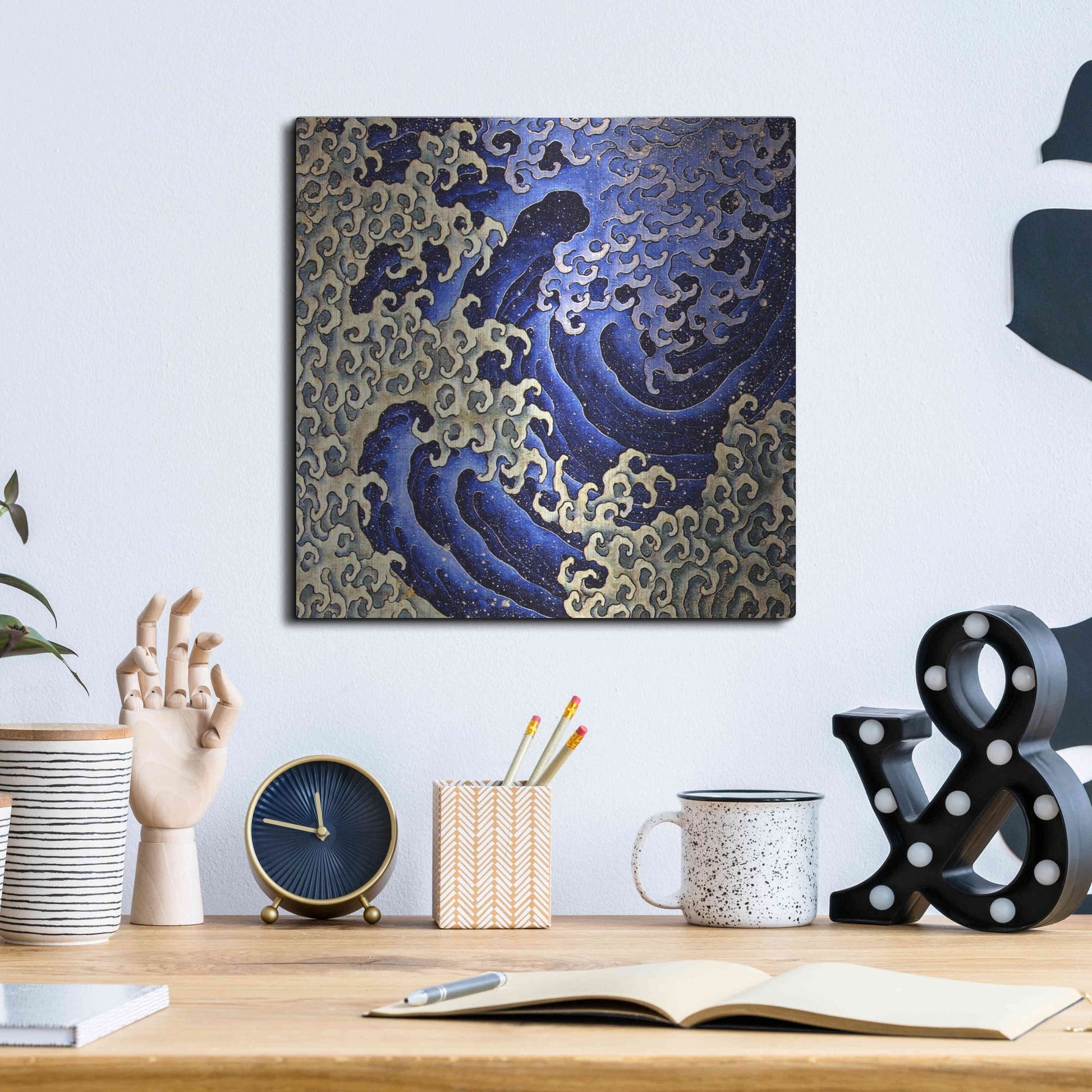 Luxe Metal Art 'Masculine Waves (Onami)' by Katsushika Hokusai Metal Wall Art,12x12