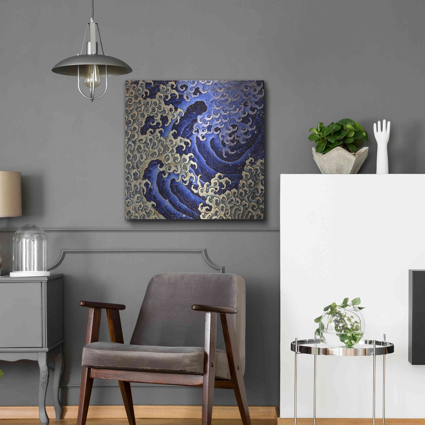 Luxe Metal Art 'Masculine Waves (Onami)' by Katsushika Hokusai Metal Wall Art,24x24