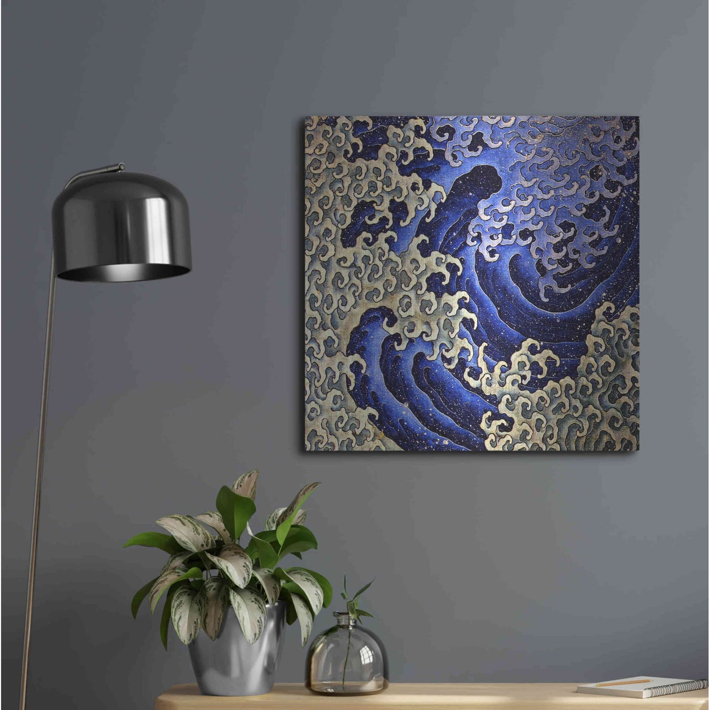 Luxe Metal Art 'Masculine Waves (Onami)' by Katsushika Hokusai Metal Wall Art,24x24