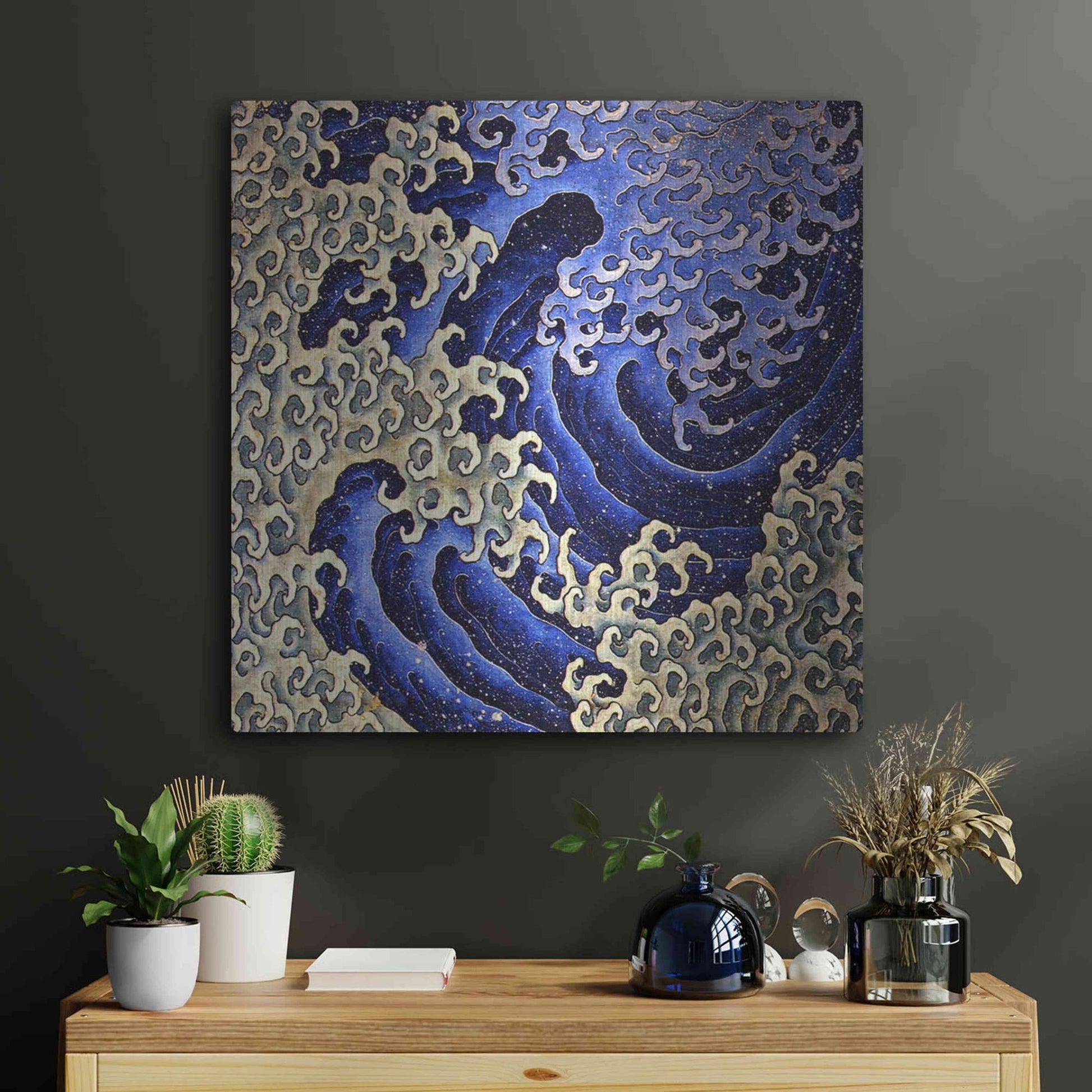 Luxe Metal Art 'Masculine Waves (Onami)' by Katsushika Hokusai Metal Wall Art,24x24