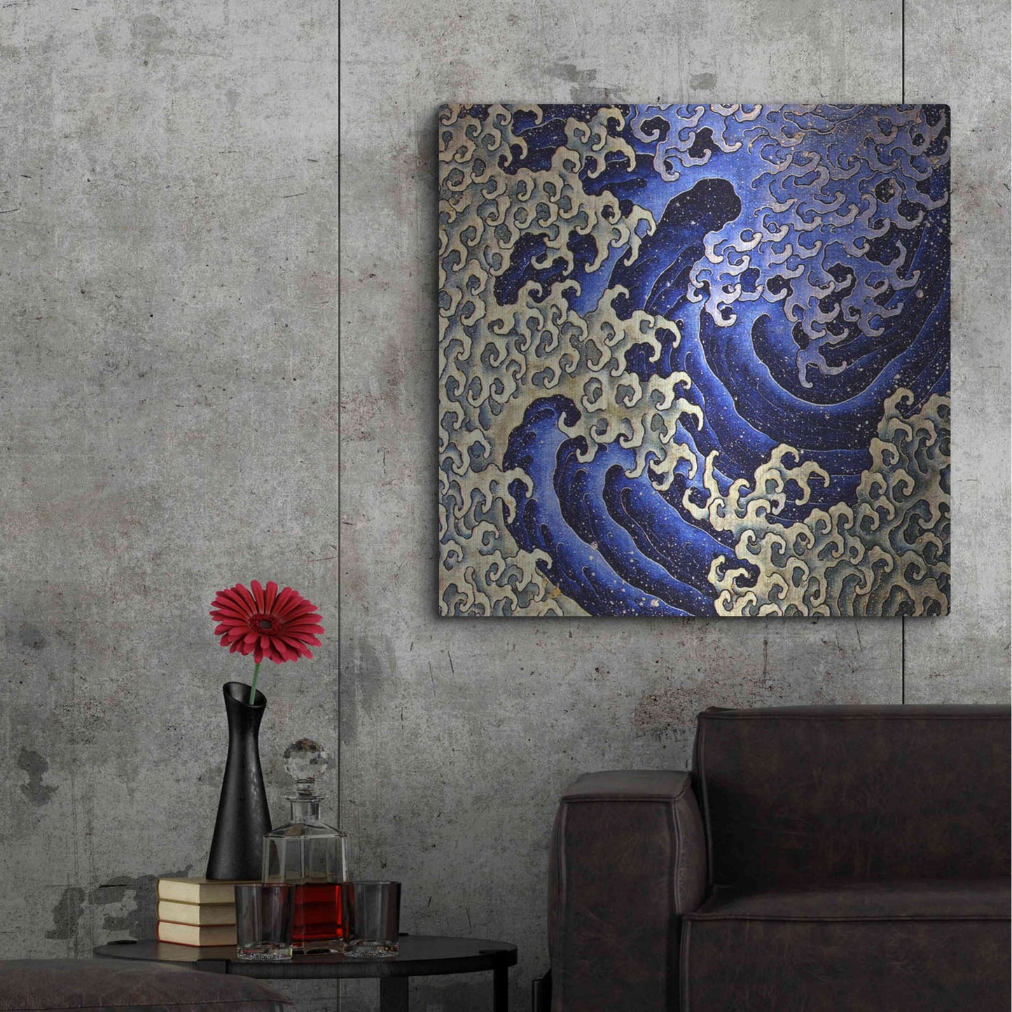 Luxe Metal Art 'Masculine Waves (Onami)' by Katsushika Hokusai Metal Wall Art,36x36