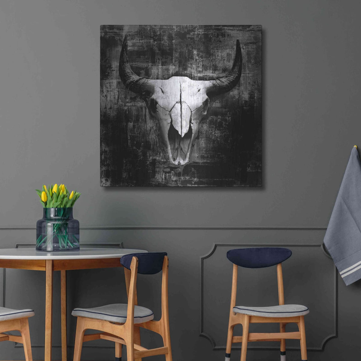 'Black Cowskull' by GraphINC – Metal Wall Art, 36x36 room view