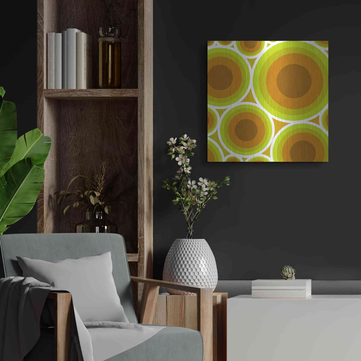 'Circles 2' by GraphINC – Metal Wall Art, 24x24 room view