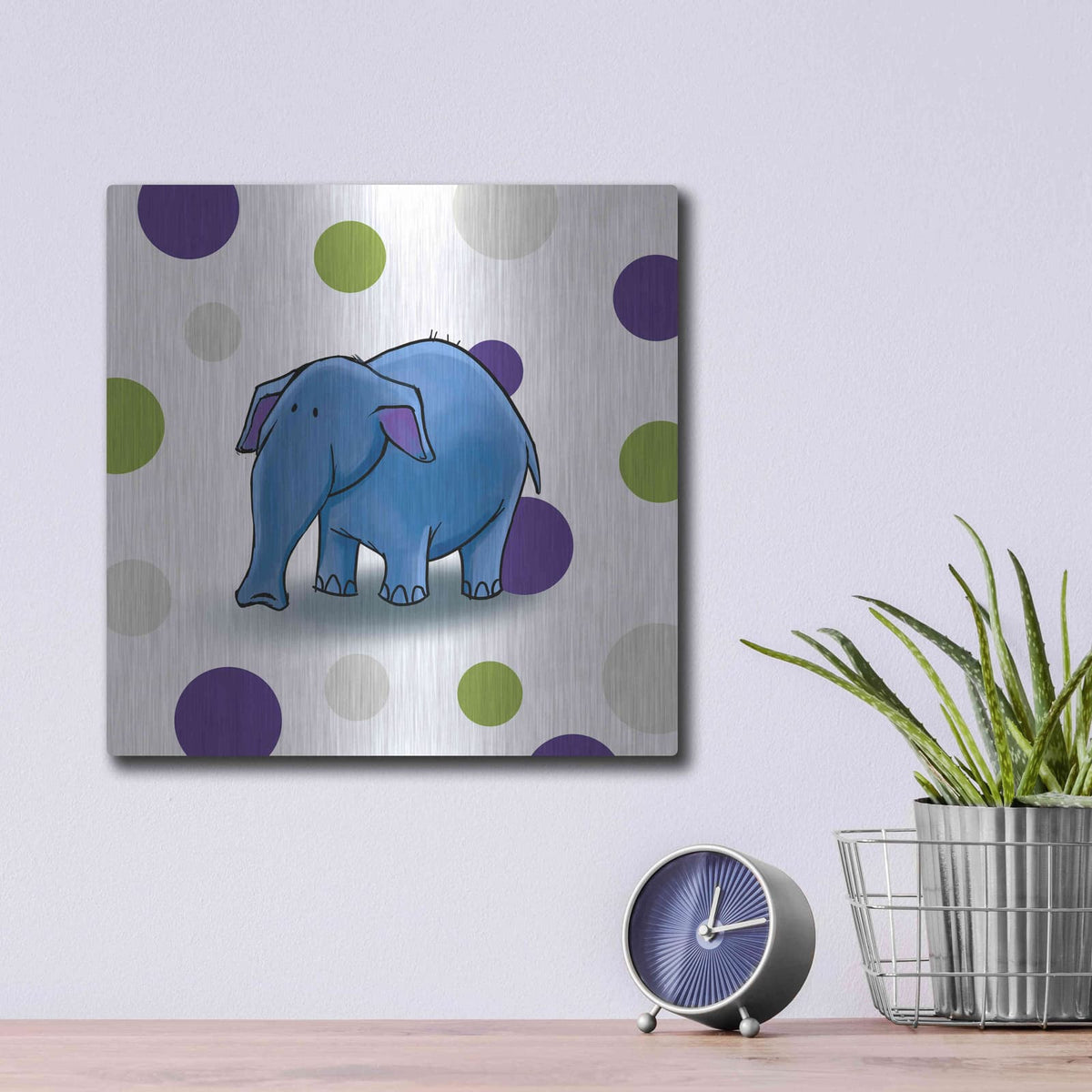 'Elephant Blue' by GraphINC – Metal Wall Art, 12x12 room view