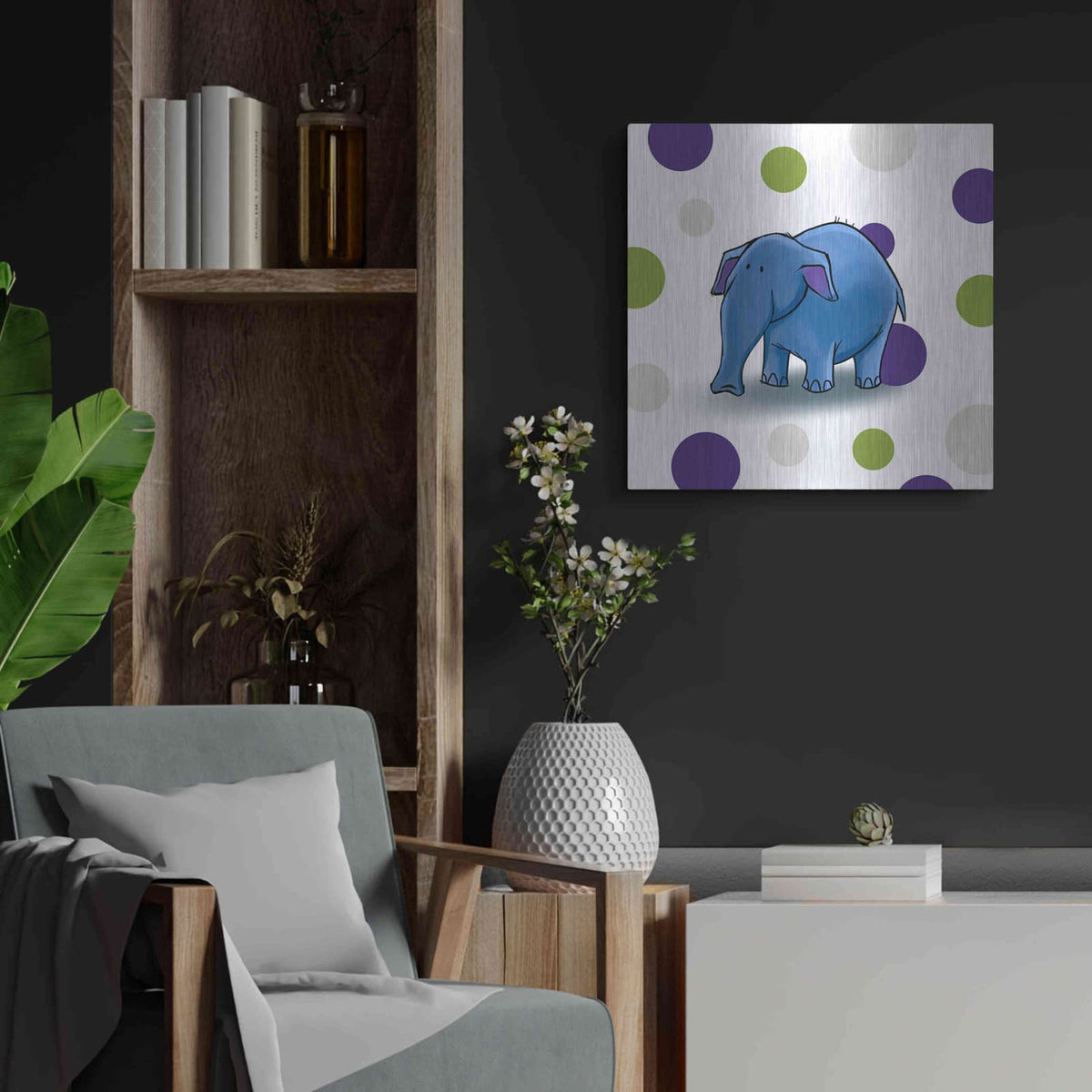 'Elephant Blue' by GraphINC – Metal Wall Art, 24x24 room view